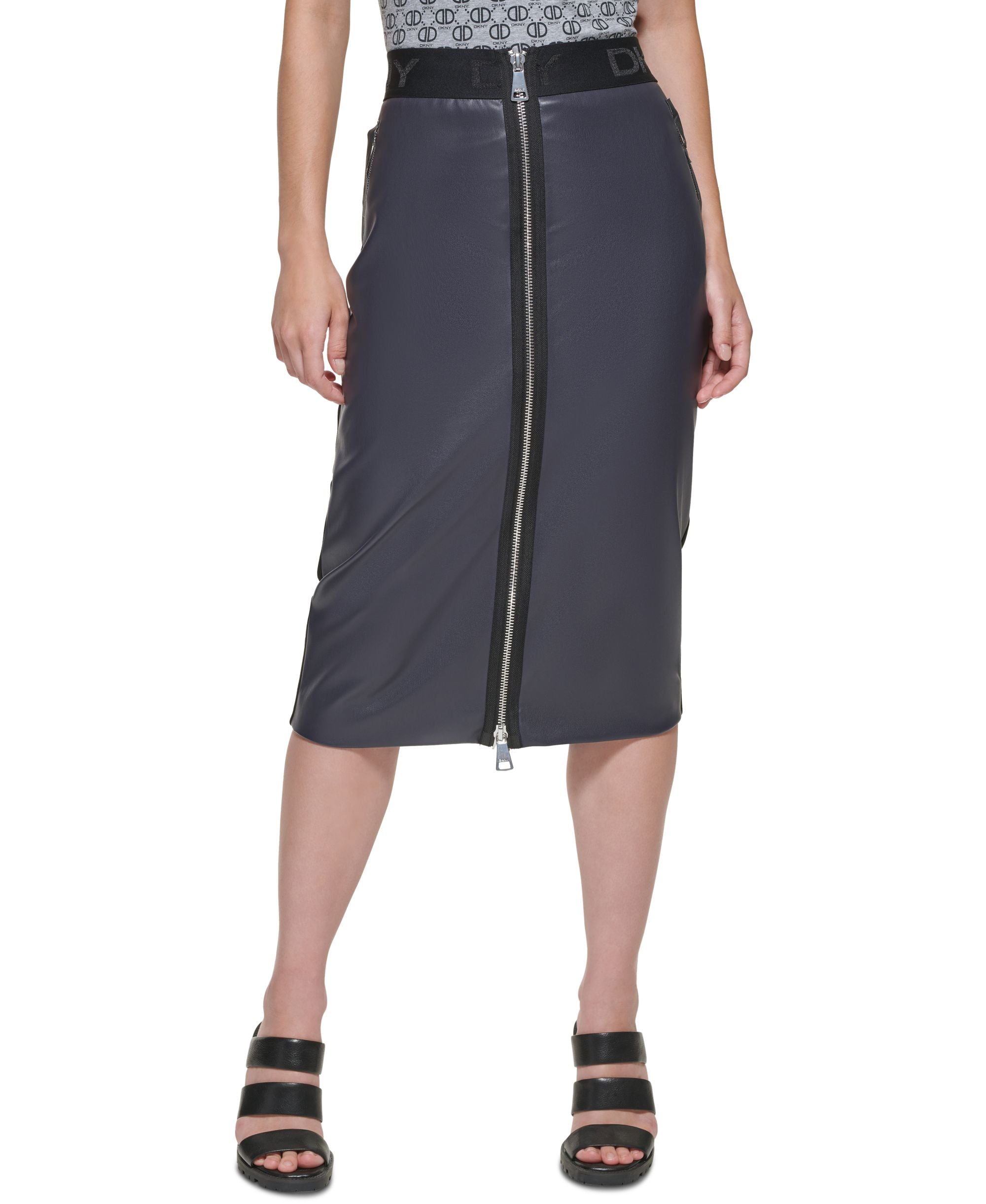 DKNY Womens Zip Front Mix Media Pencil Skirt