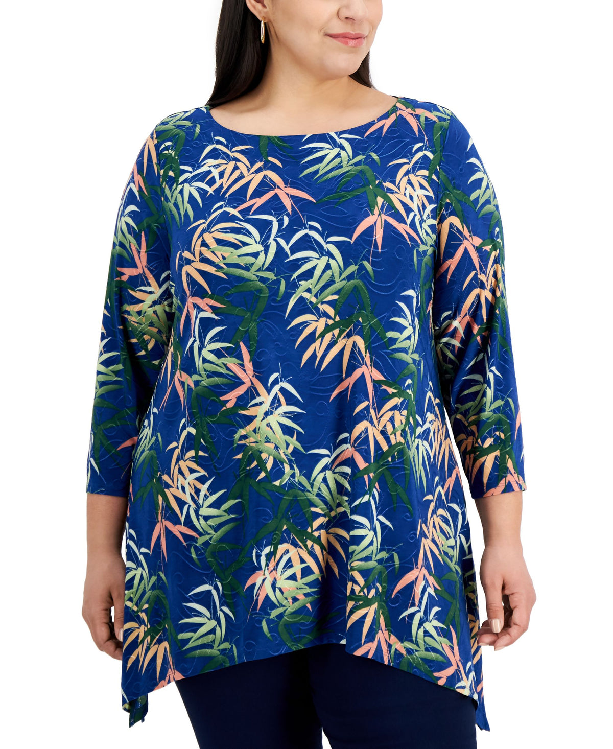 JM Collection Plus Size Jacquard Printed Top