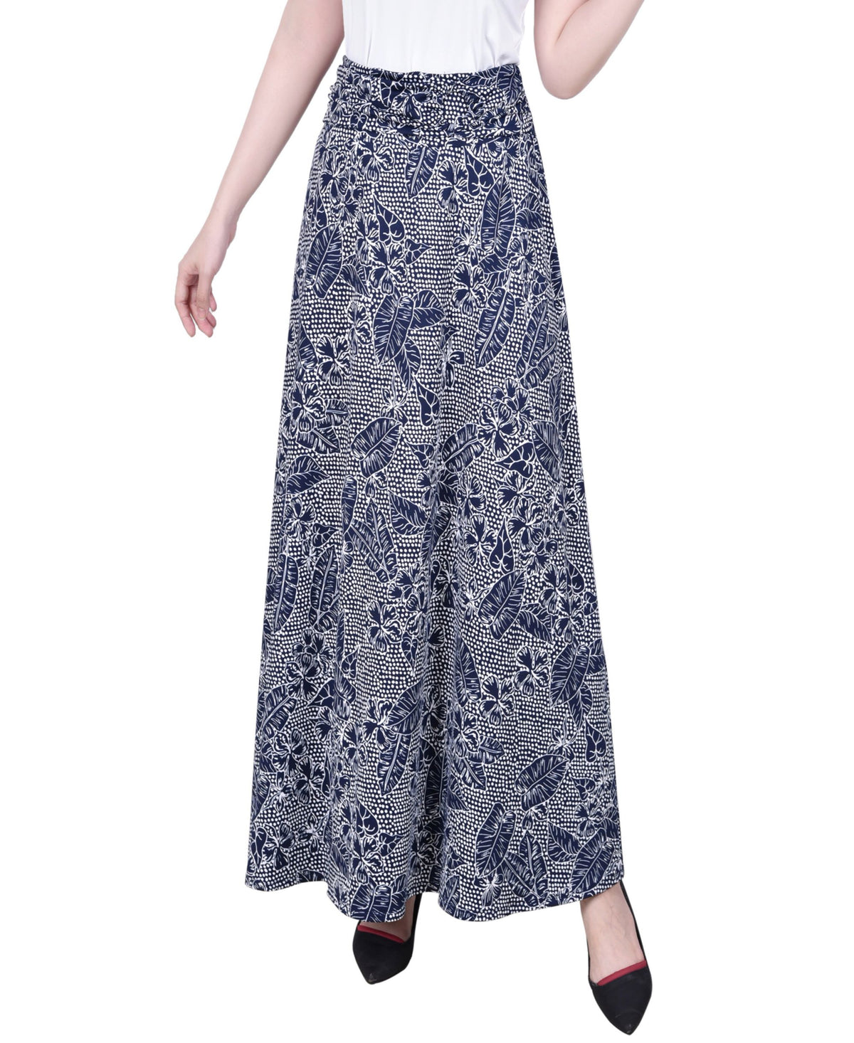 Petite Ring Faux Belt A Line Maxi Skirt