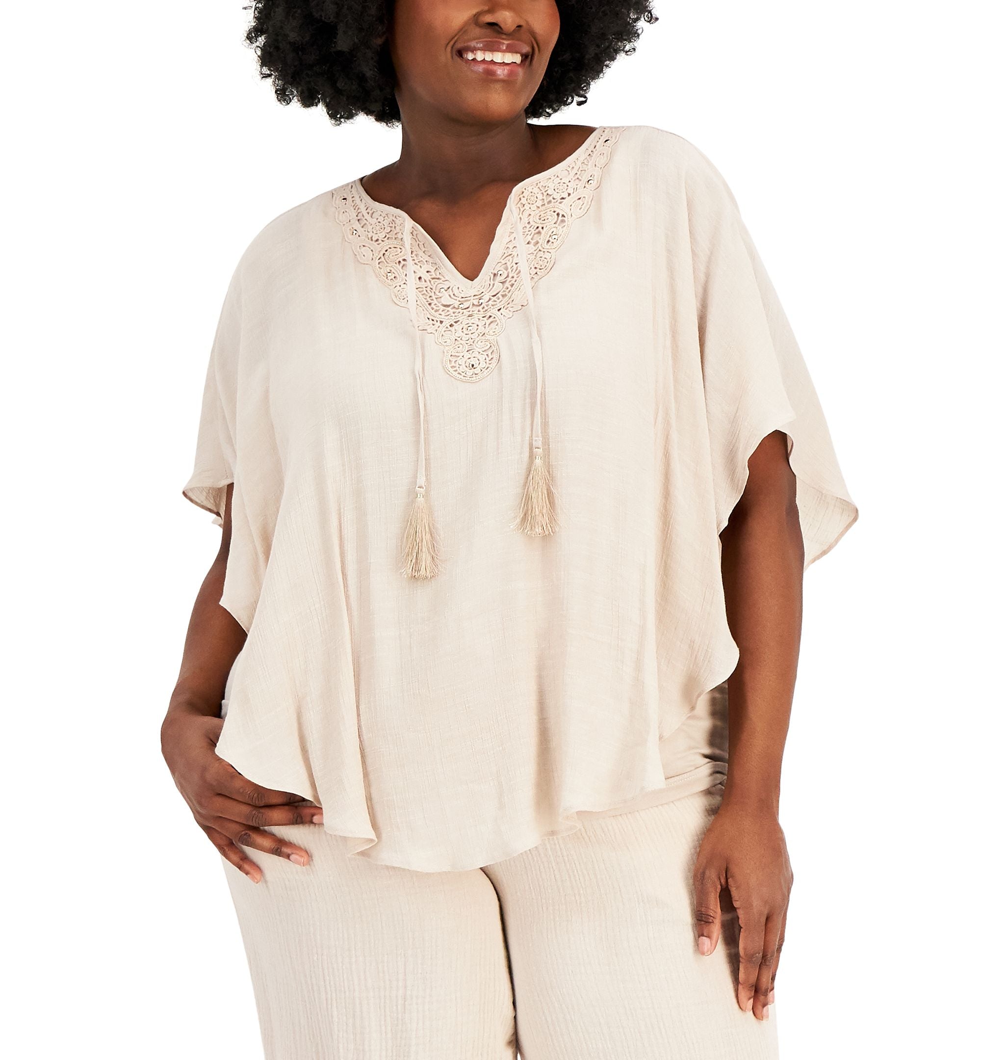 JM Collection Plus Size Gauze Poncho Top