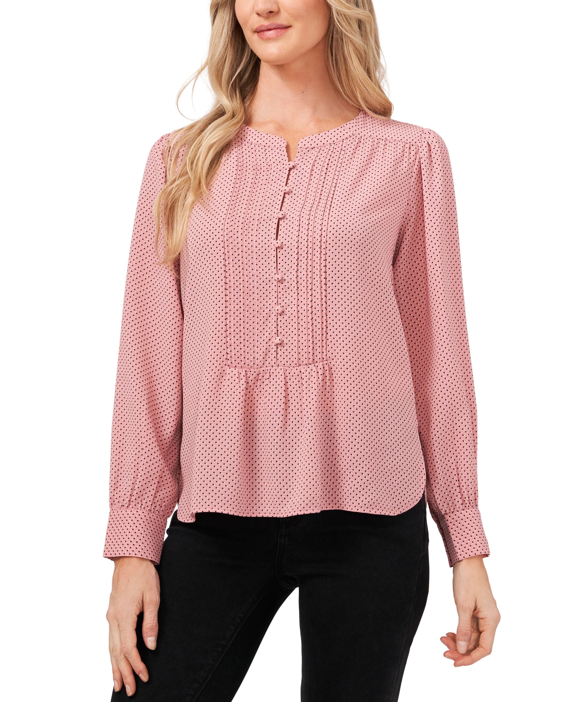 Cece Button Front Dot Print Top