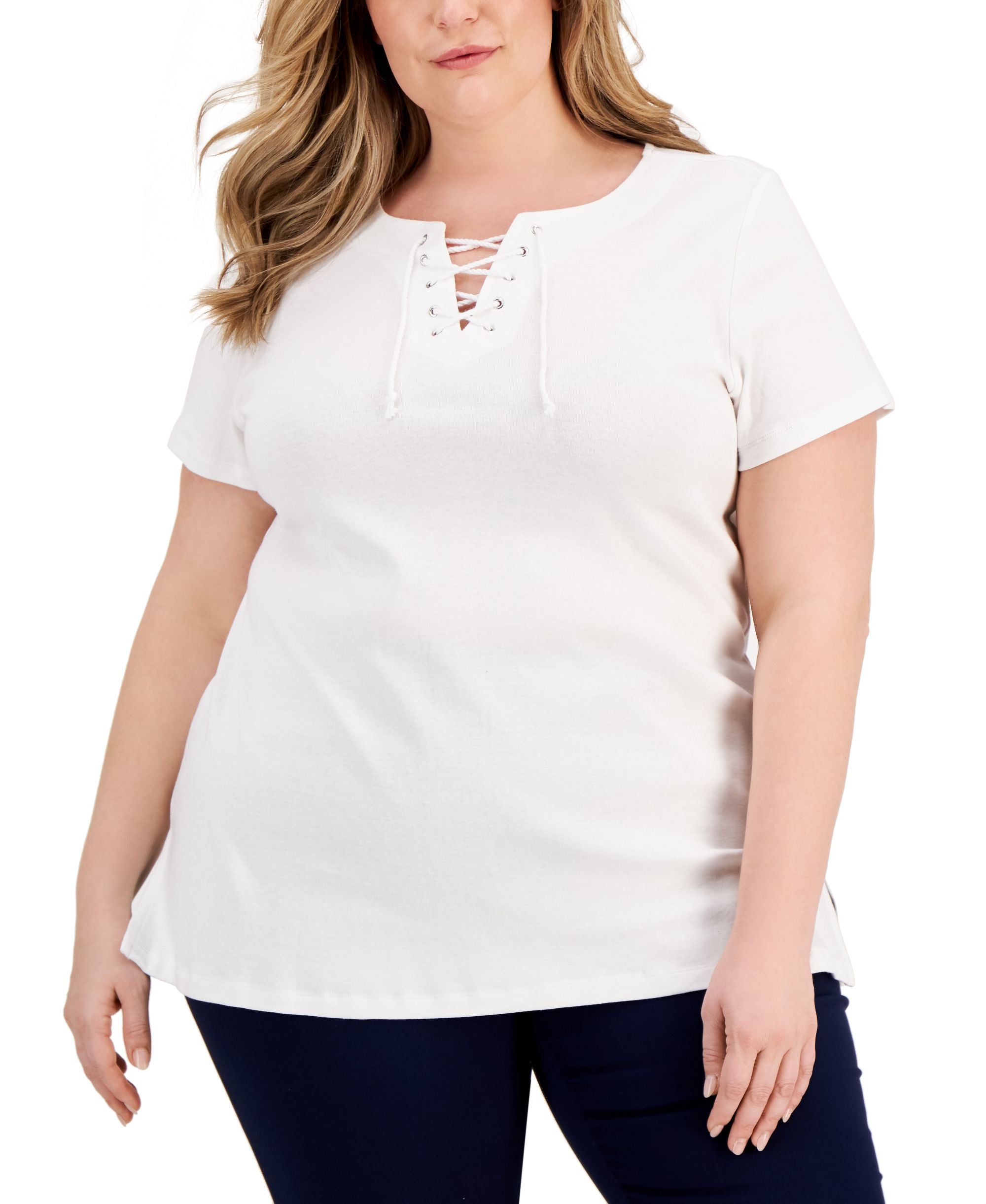 Karen Scott Plus Size Cotton Lace Up Tunic