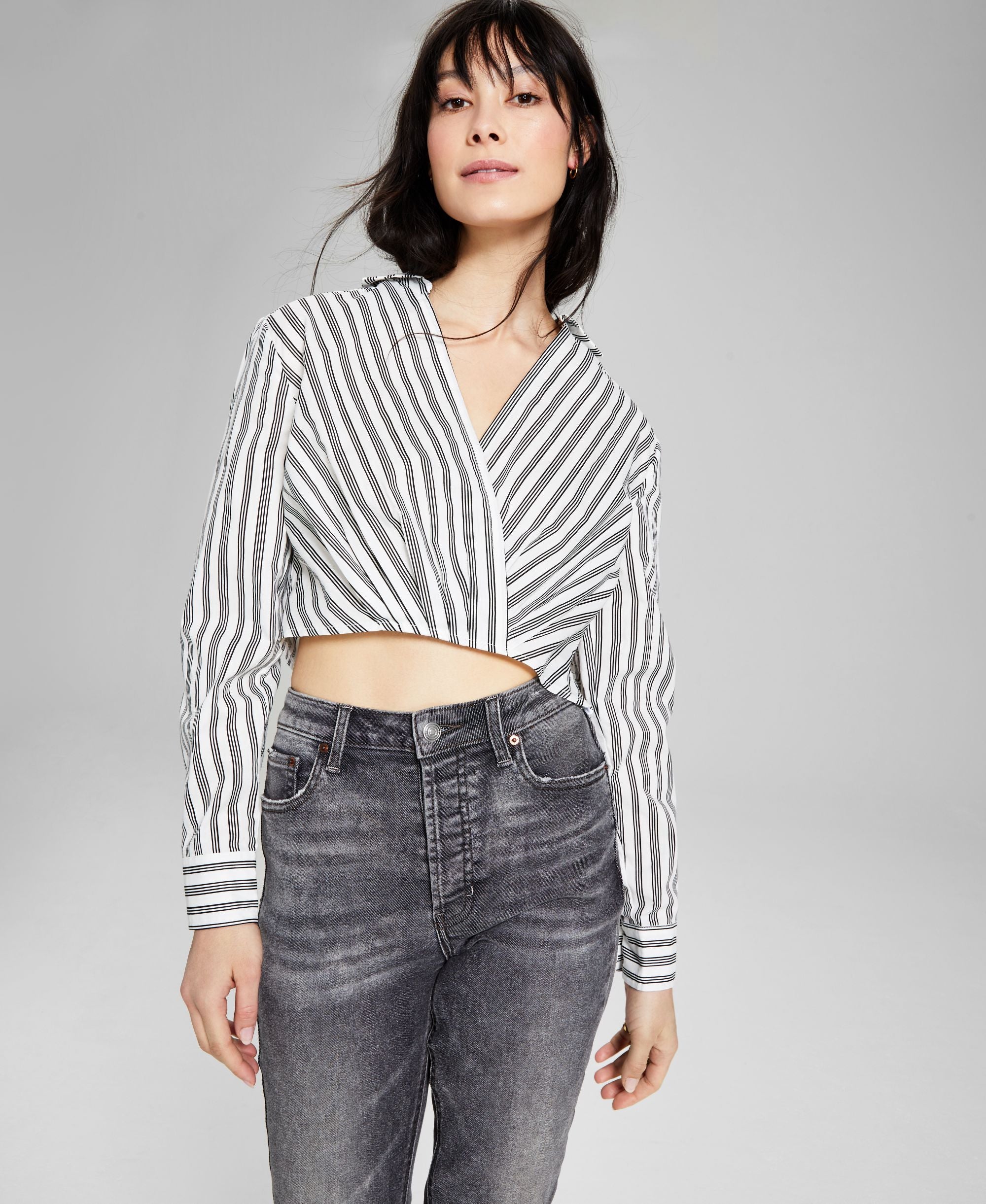 Now This Womens Cotton Faux Wrap Crop Top