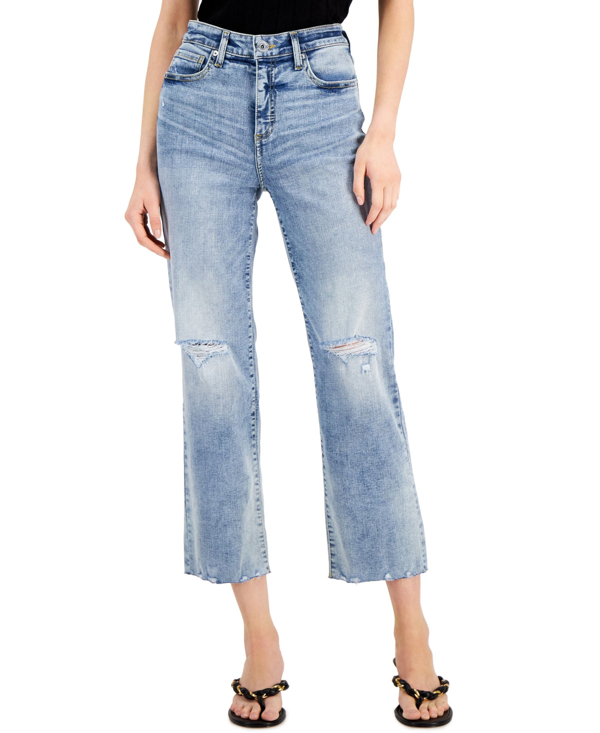 INC International Concepts Womens High Rise Ripped Straight Leg Jeans