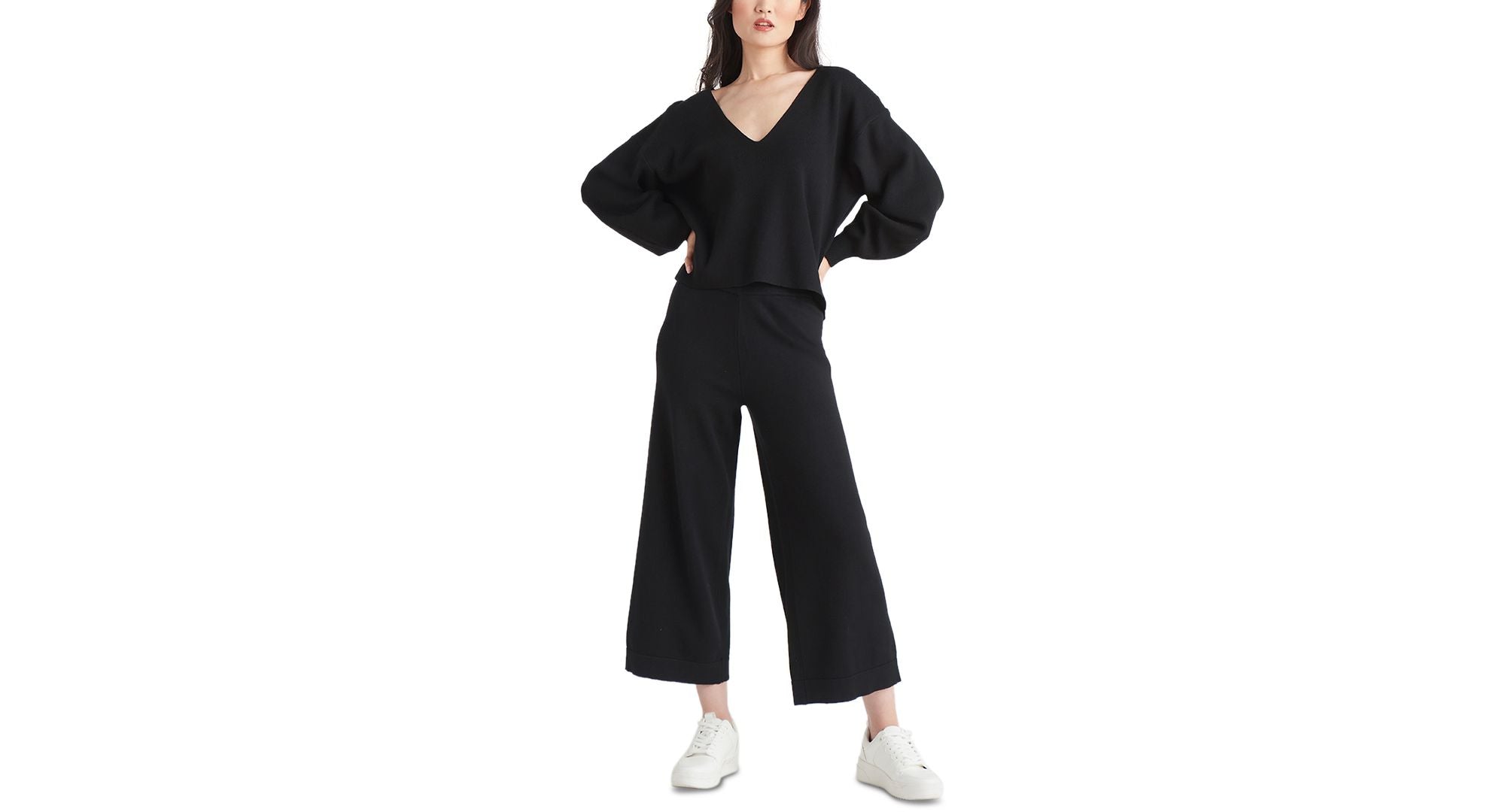Black Tape Cotton Culotte Sweater Pants