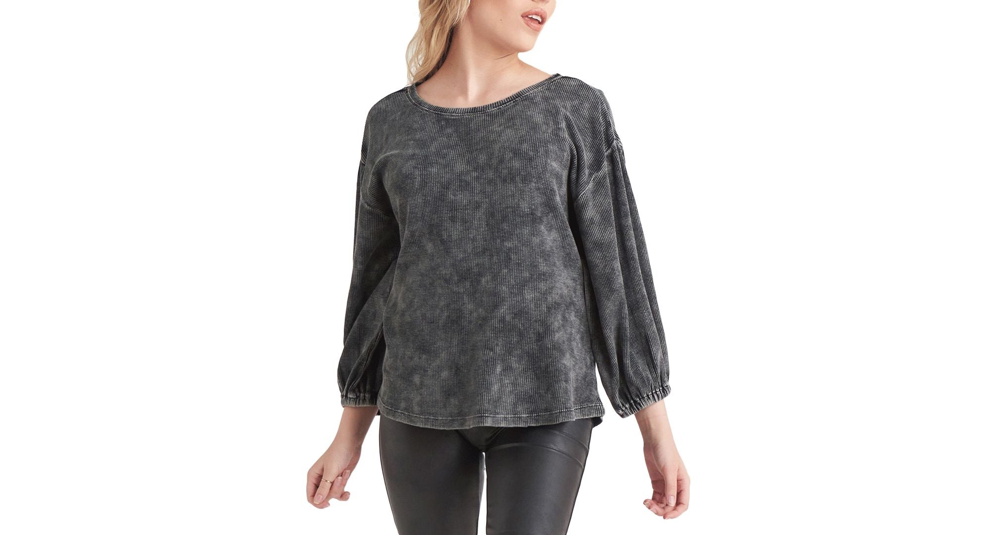 Black Tape Washed Waffle Knit Top