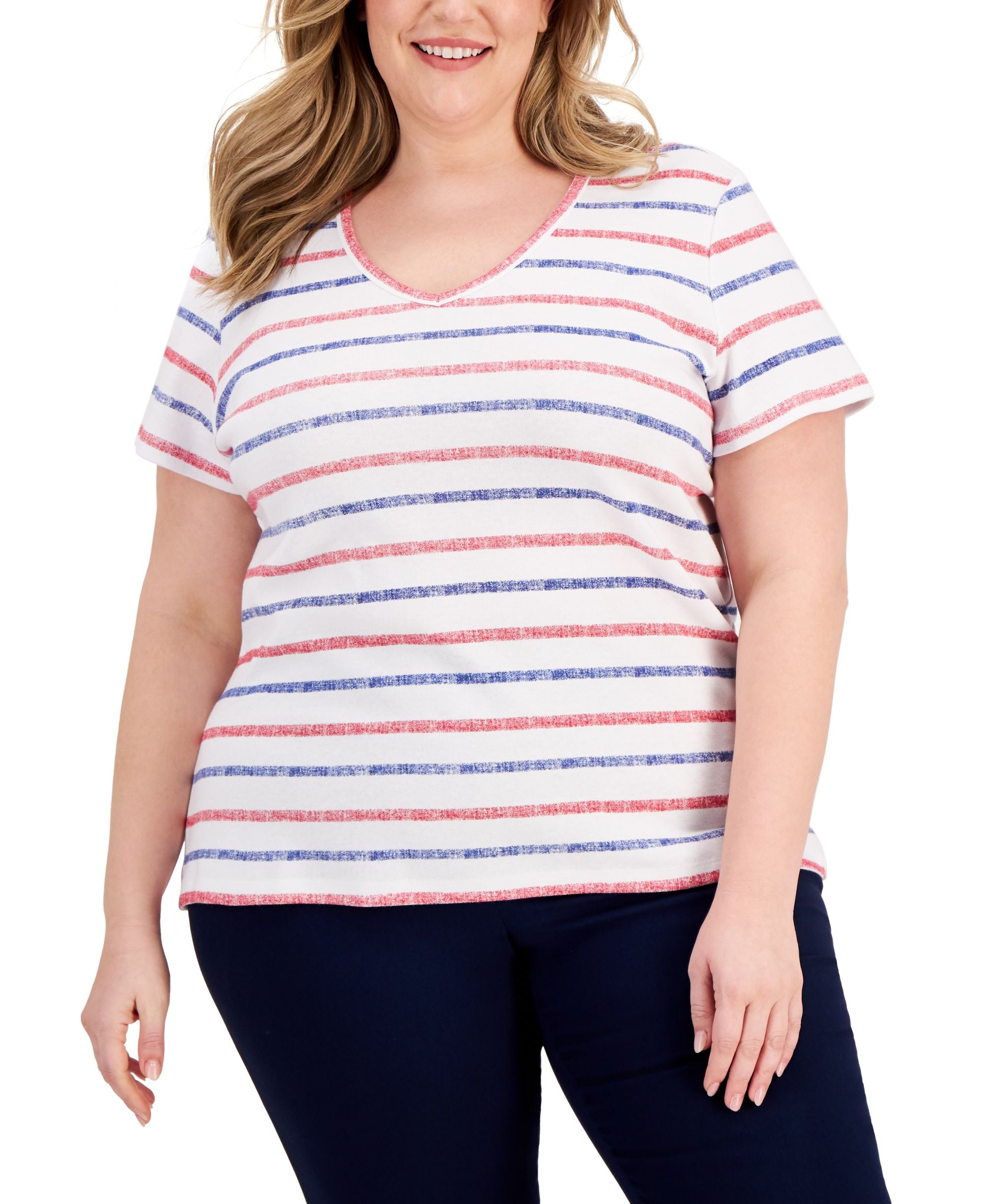 Karen Scott Plus Size Printed V Neck T-Shirt