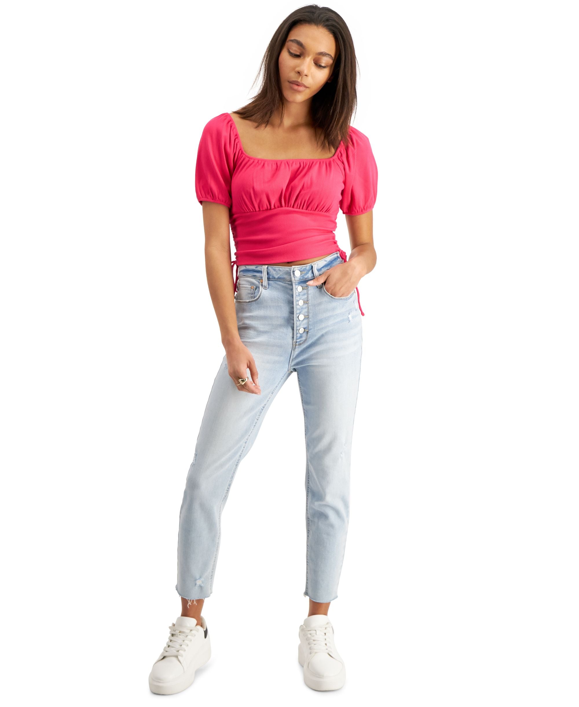 Now This Womens Puff Sleeve Corset Top