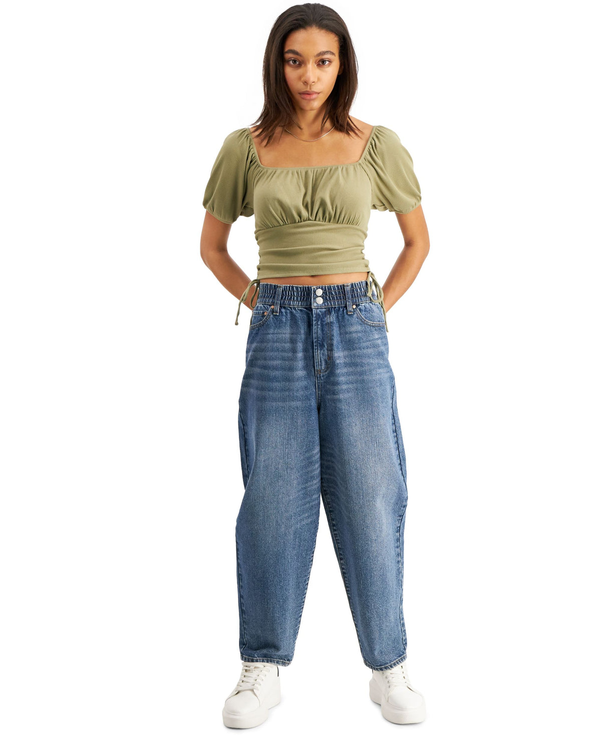 Now This Womens Puff Sleeve Corset Top