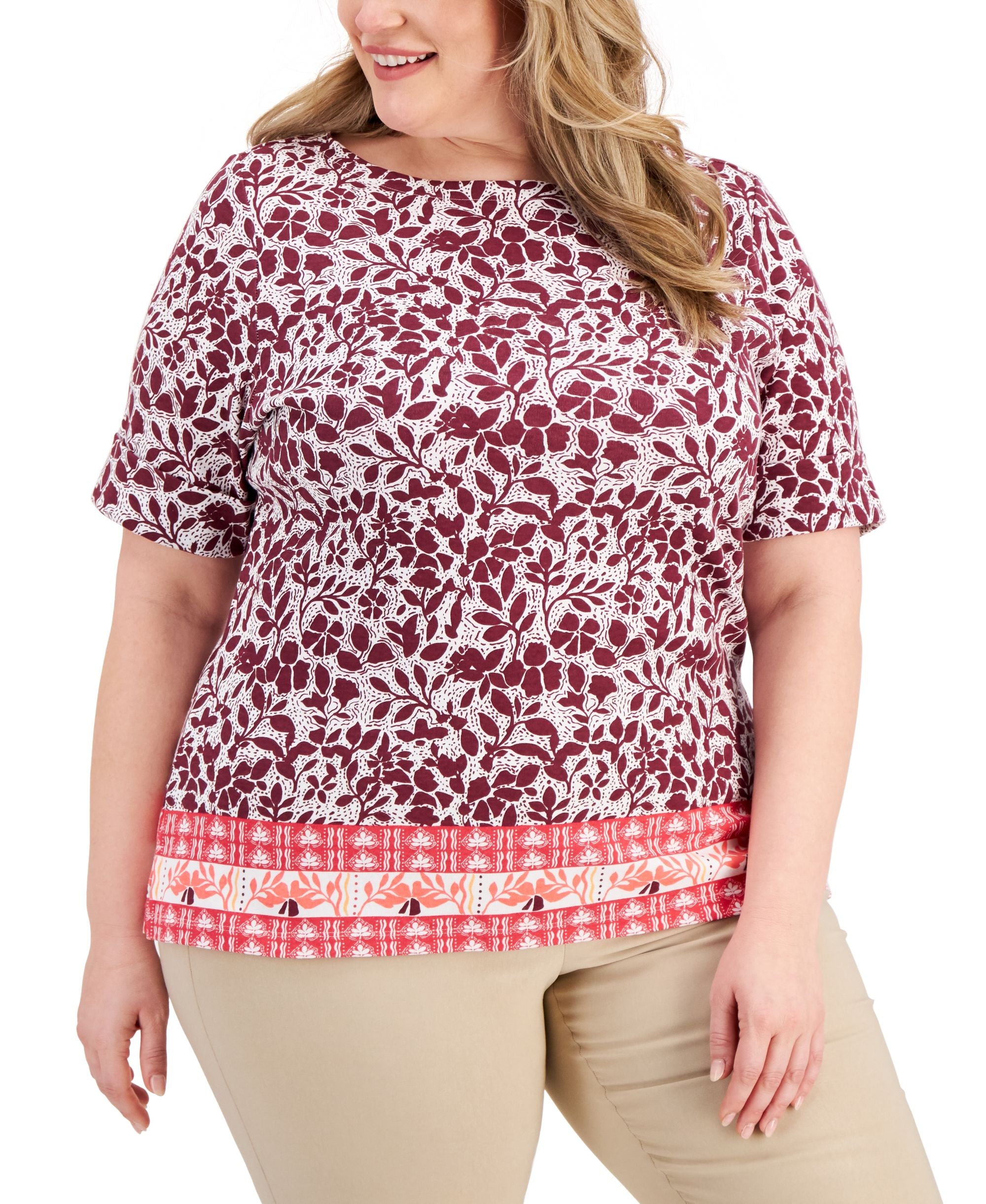 Karen Scott Plus Size Printed Boatneck Top
