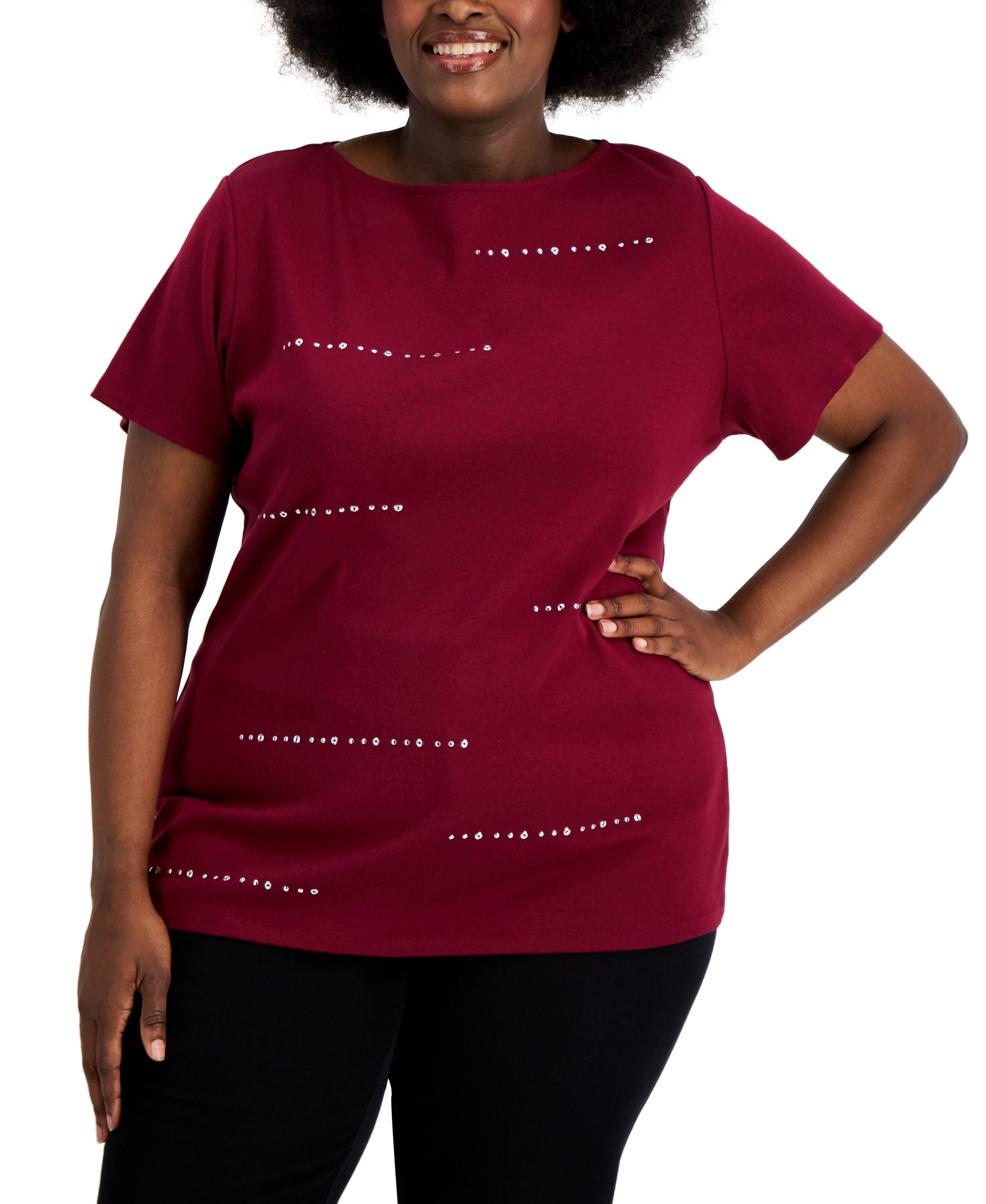 Karen Scott Plus Size Cotton Embellished Top