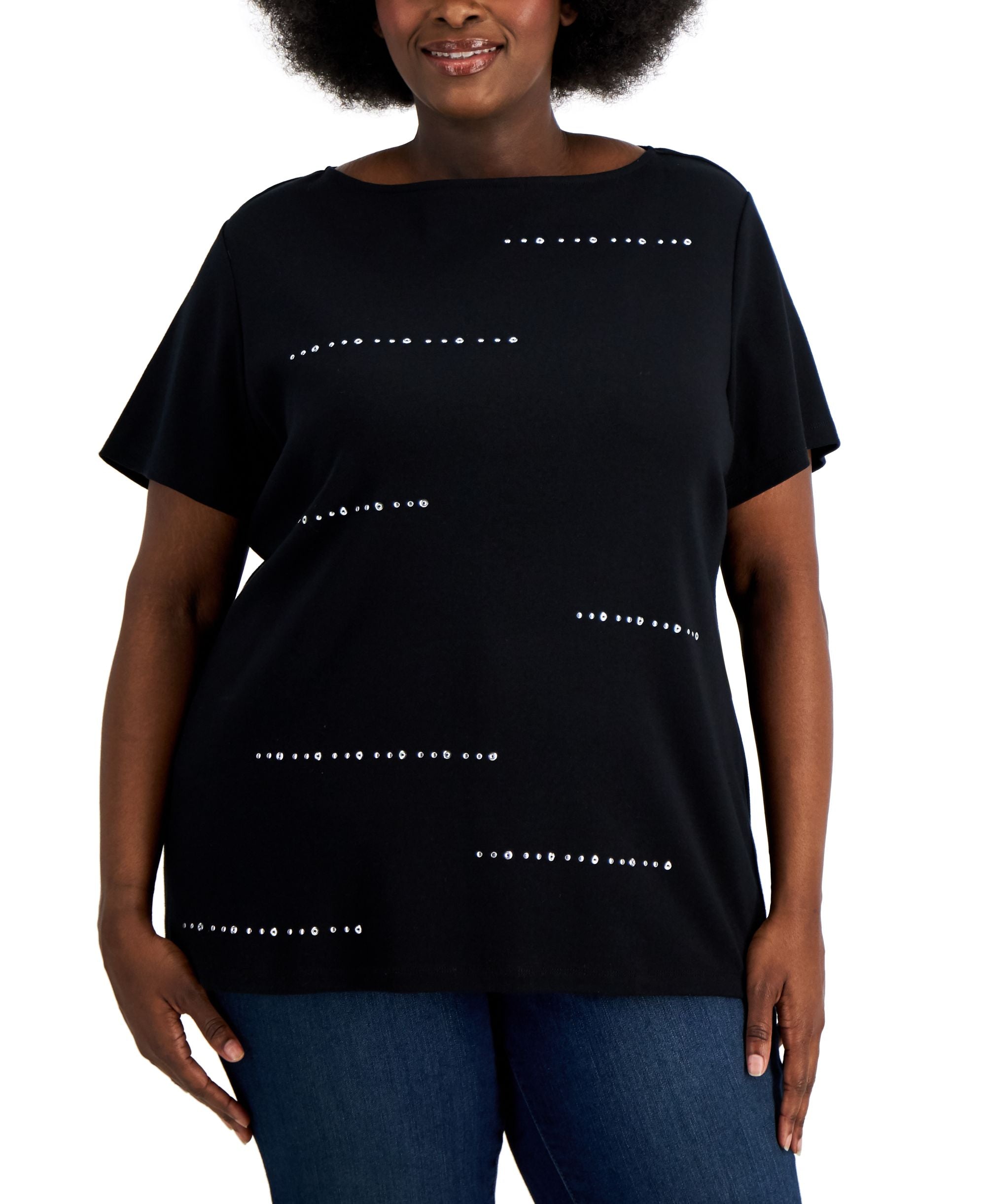 Karen Scott Plus Size Cotton Embellished Top