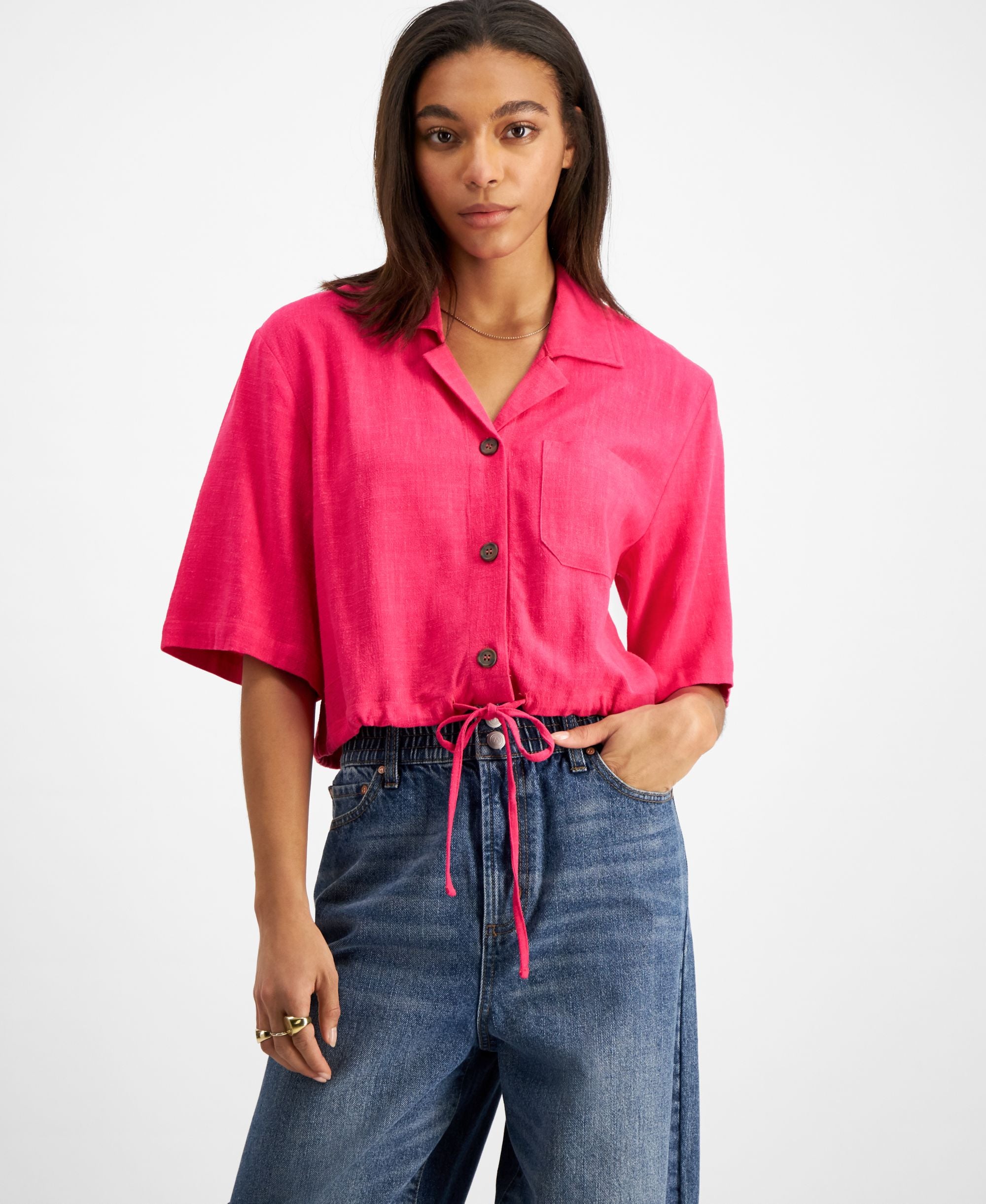 Now This Womens Tie Hem Cropped Shirt