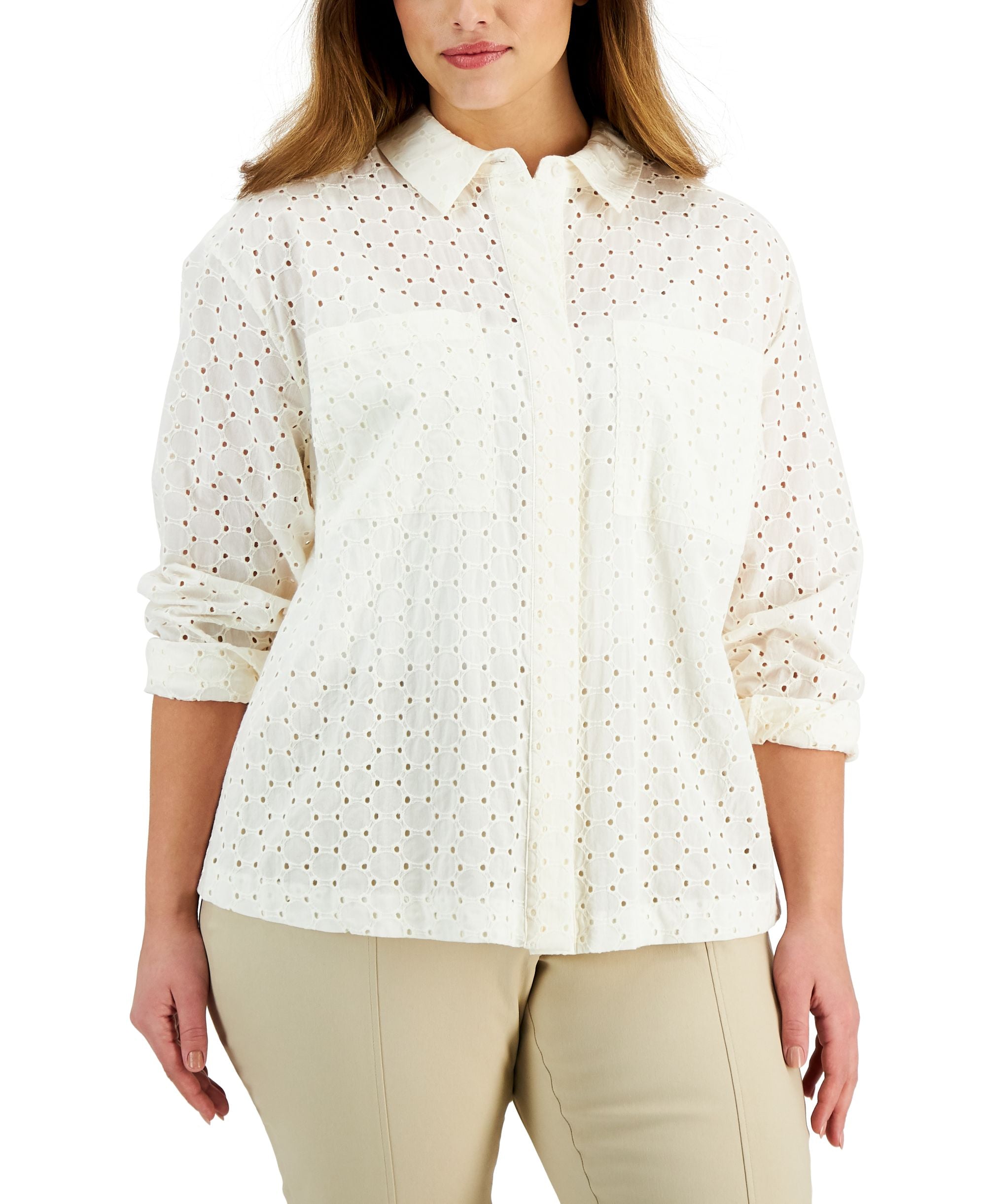 Alfani Plus Size Cotton Eyelet Blouse
