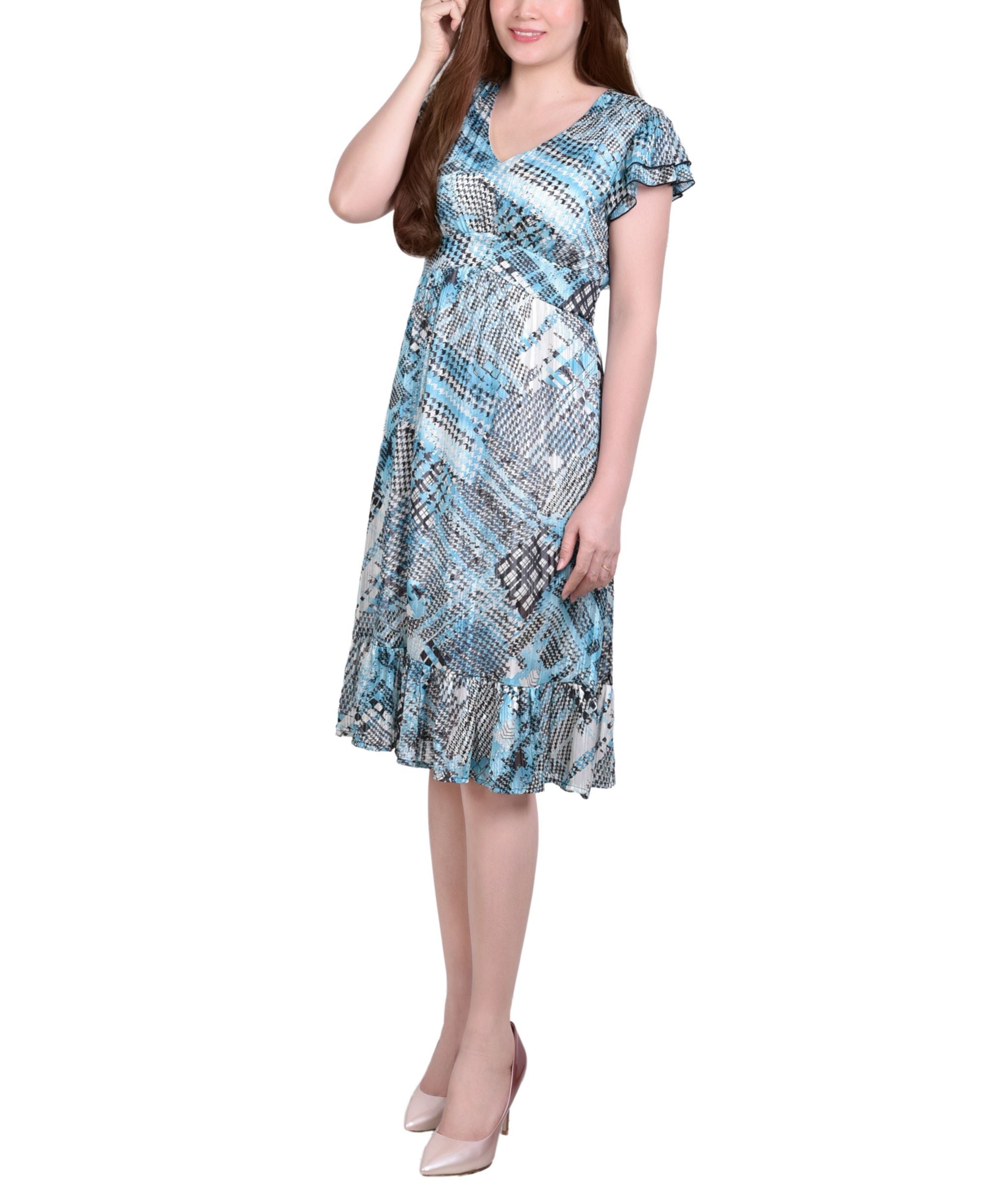 Womens Short Sleeve Shadow Stripe Empire Waist Dress