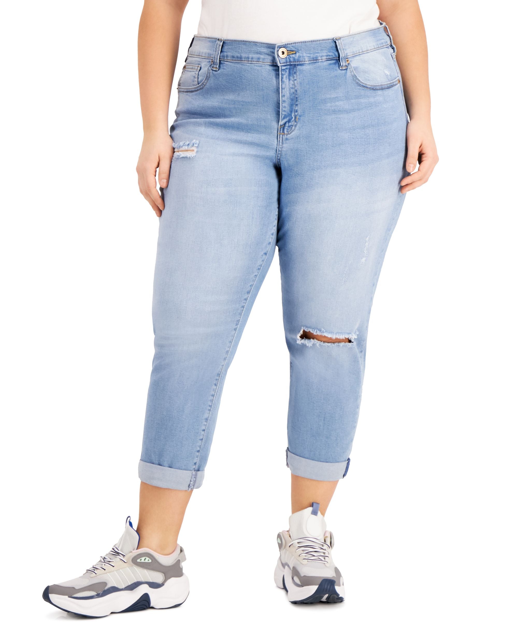 Celebrity Pink Trendy Plus Size Girlfriend Ripped Cuffed Jeans