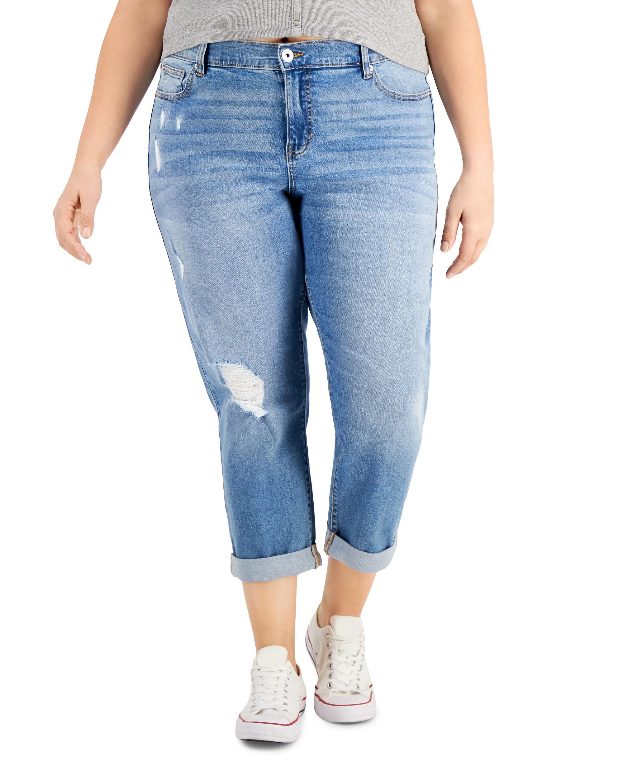 Trendy Plus Size Girlfriend Cuffed Jeans