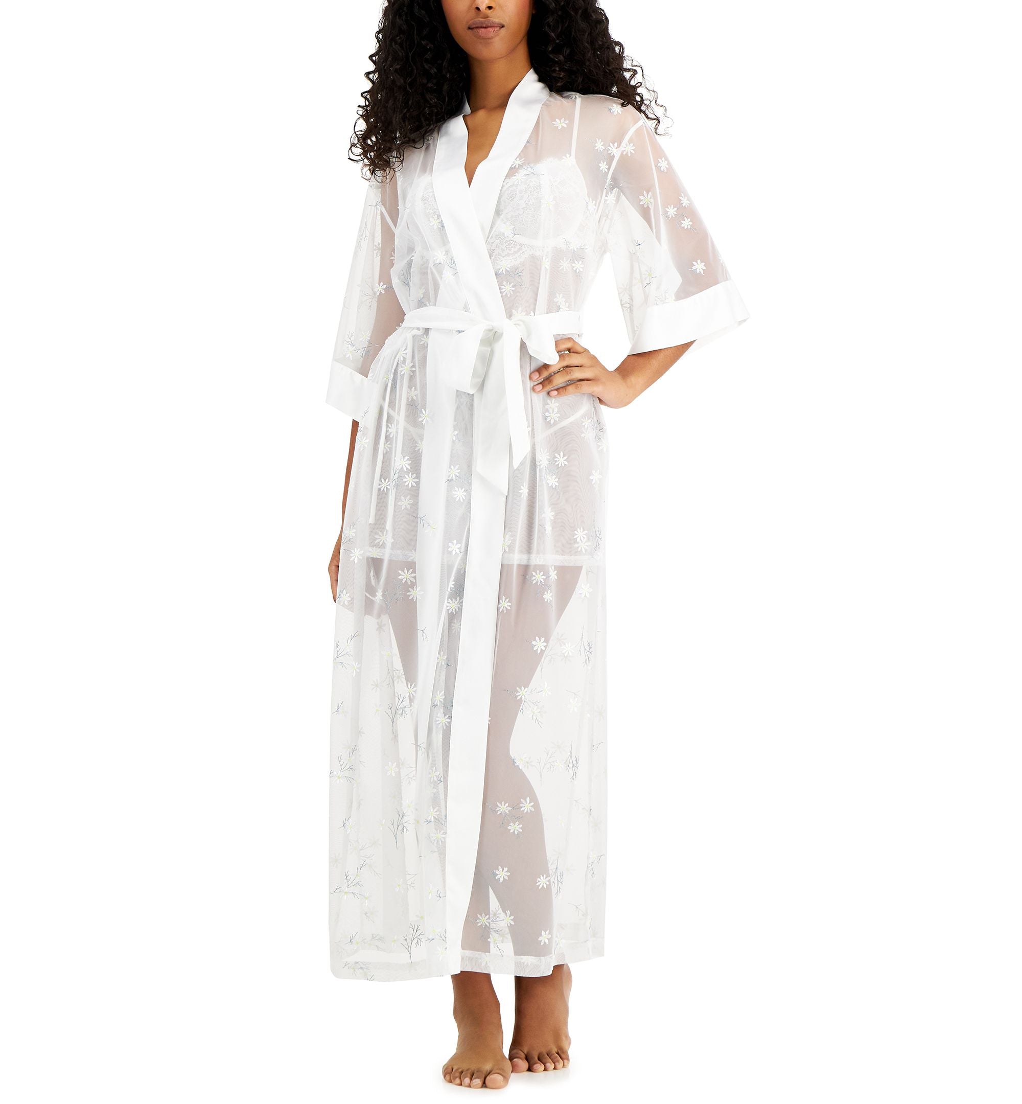 INC International Concepts Womens Daisy Embroidered Sheer Wrapper Robe