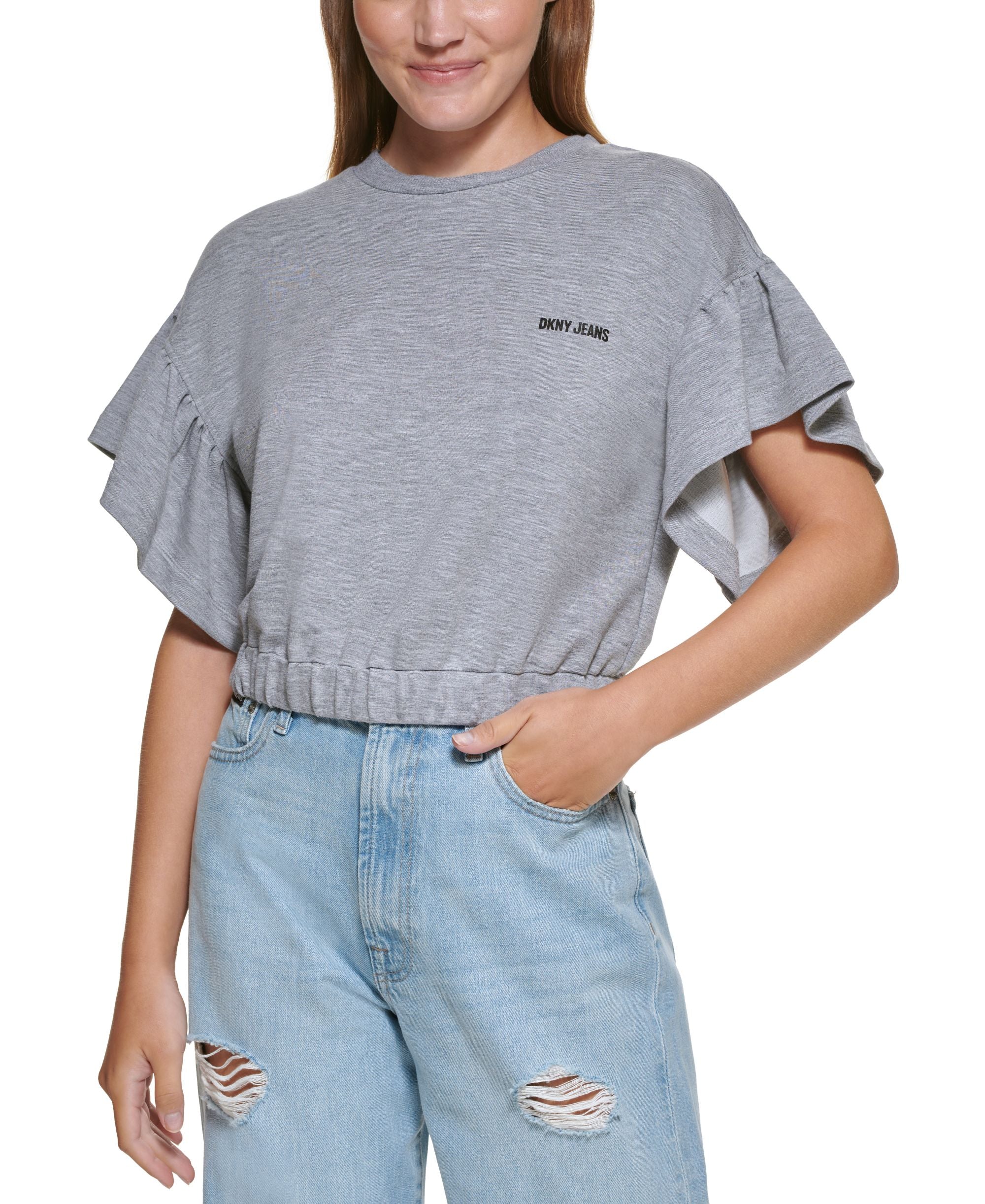 DKNY Jeans Cropped Flutter Sleeve T-Shirt