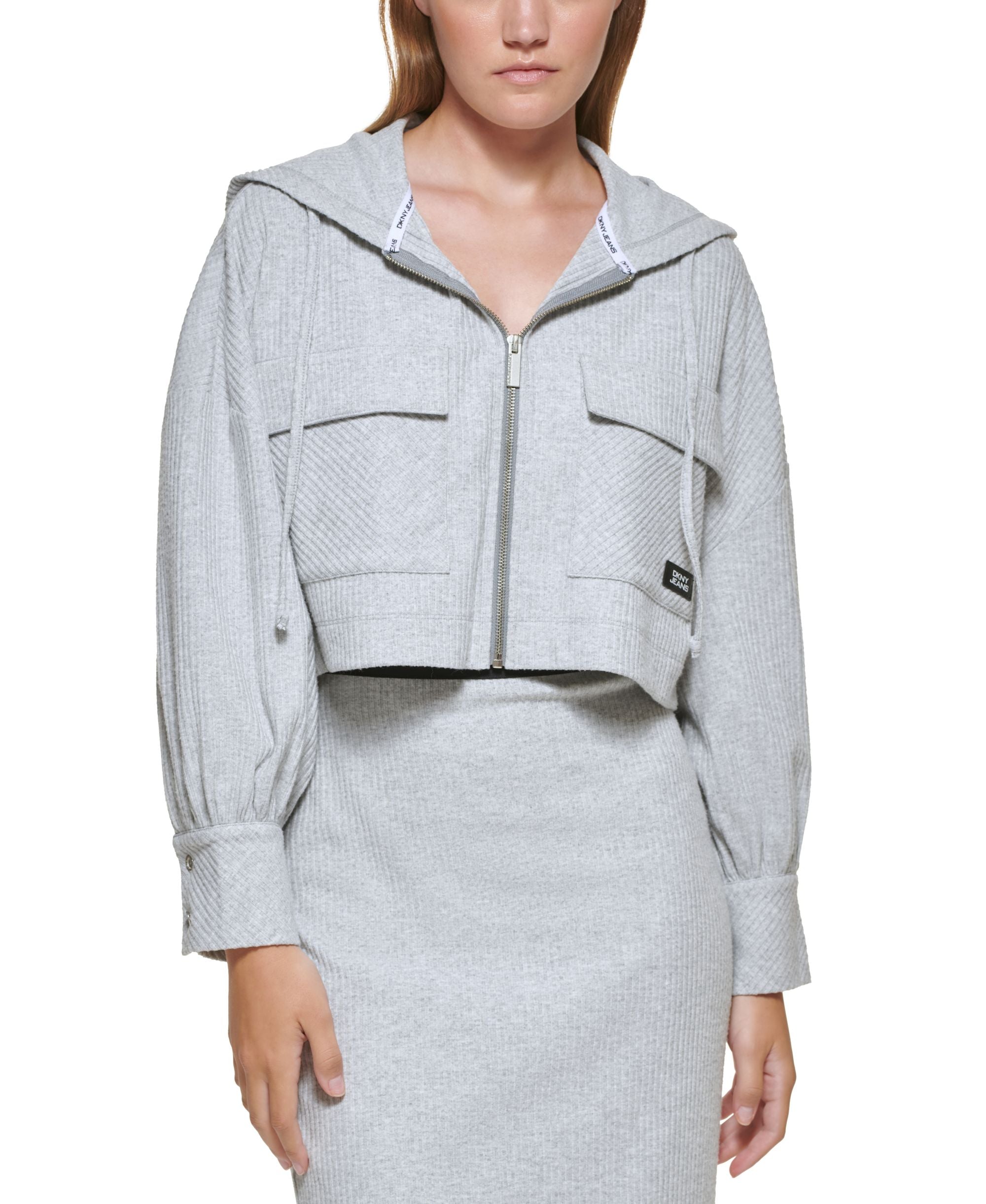 DKNY Jeans Cropped Rib Knit Hoodie