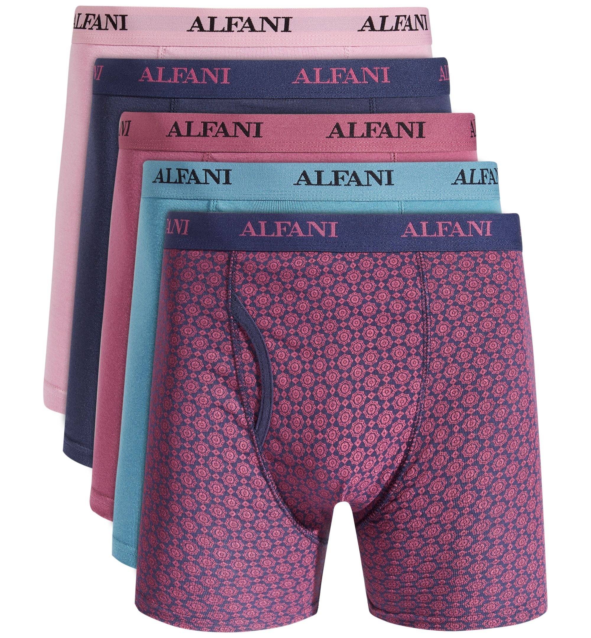 Alfani Men's 5-Pk. Medallion & Solid Boxer Briefs