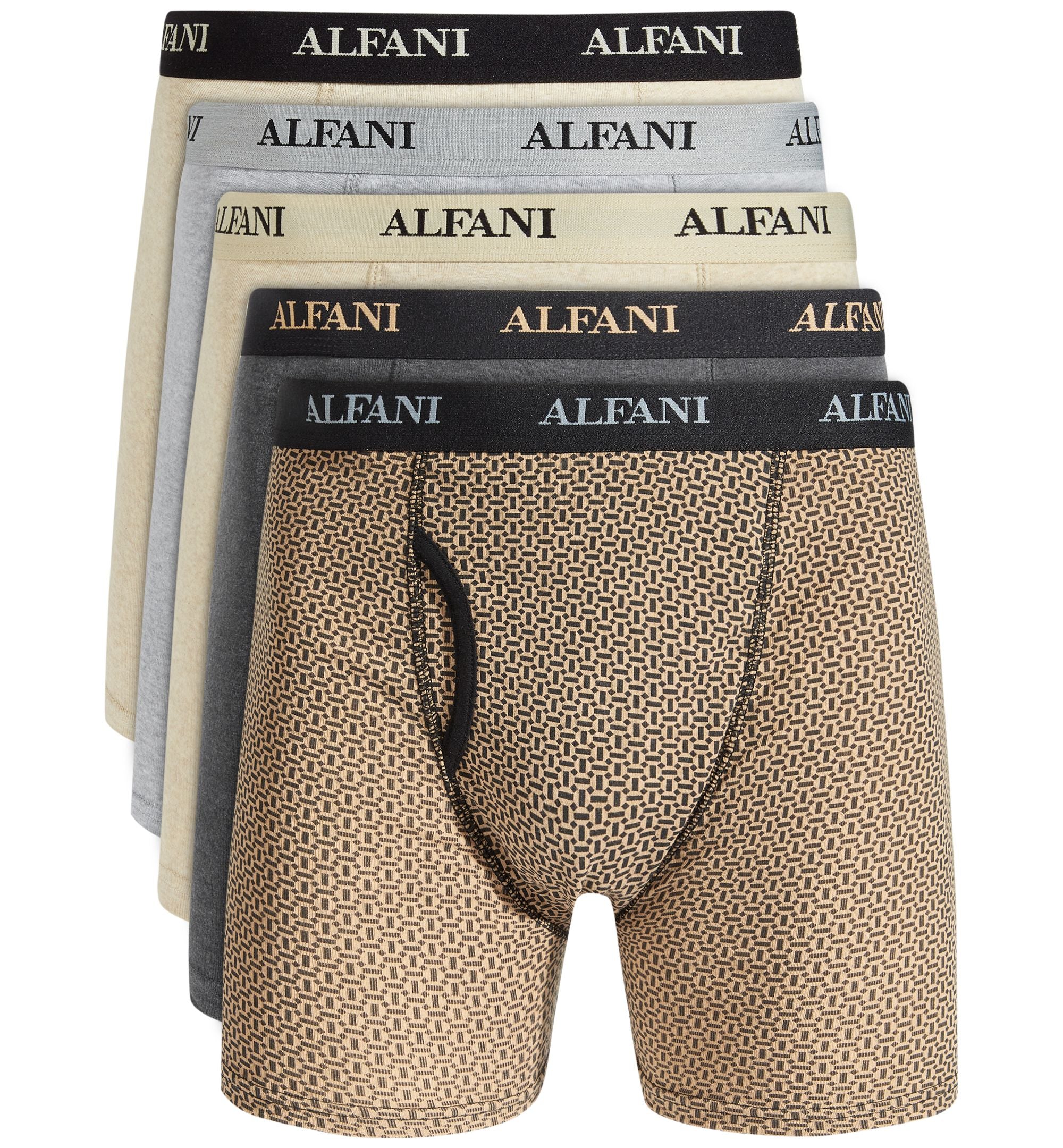 Alfani Men's 5-Pk. Tile & Solid Boxer Briefs