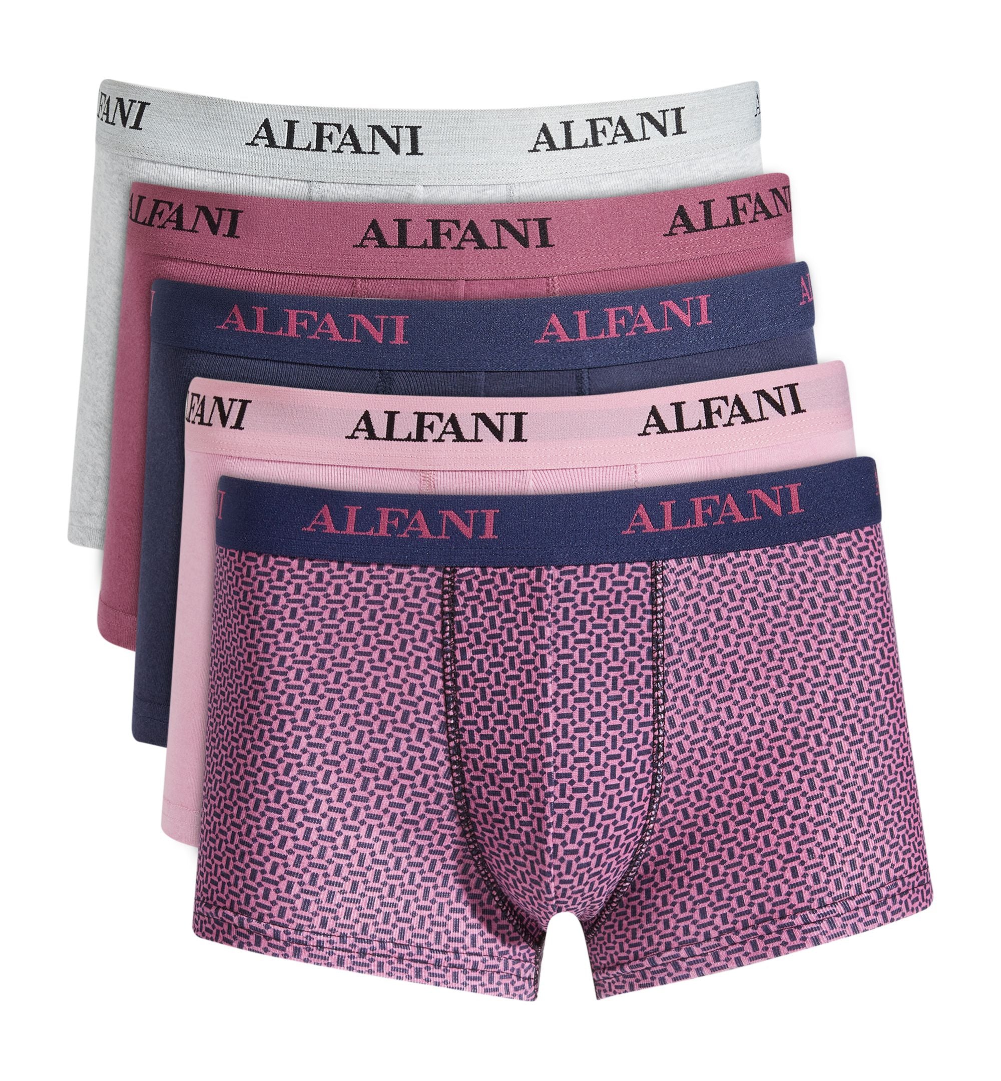 Alfani Mens 5 Pk. Solid Geo Print Trunks