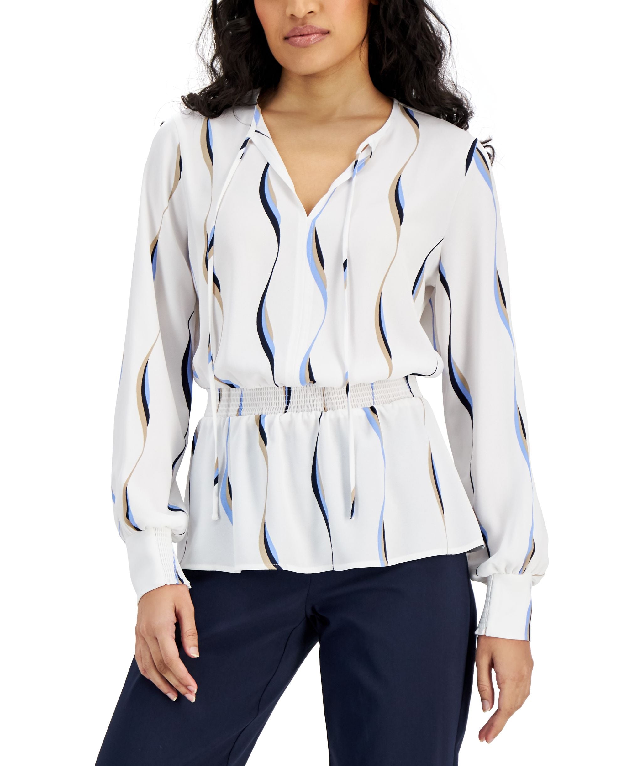 Alfani Petite Printed Smocked Waist Top