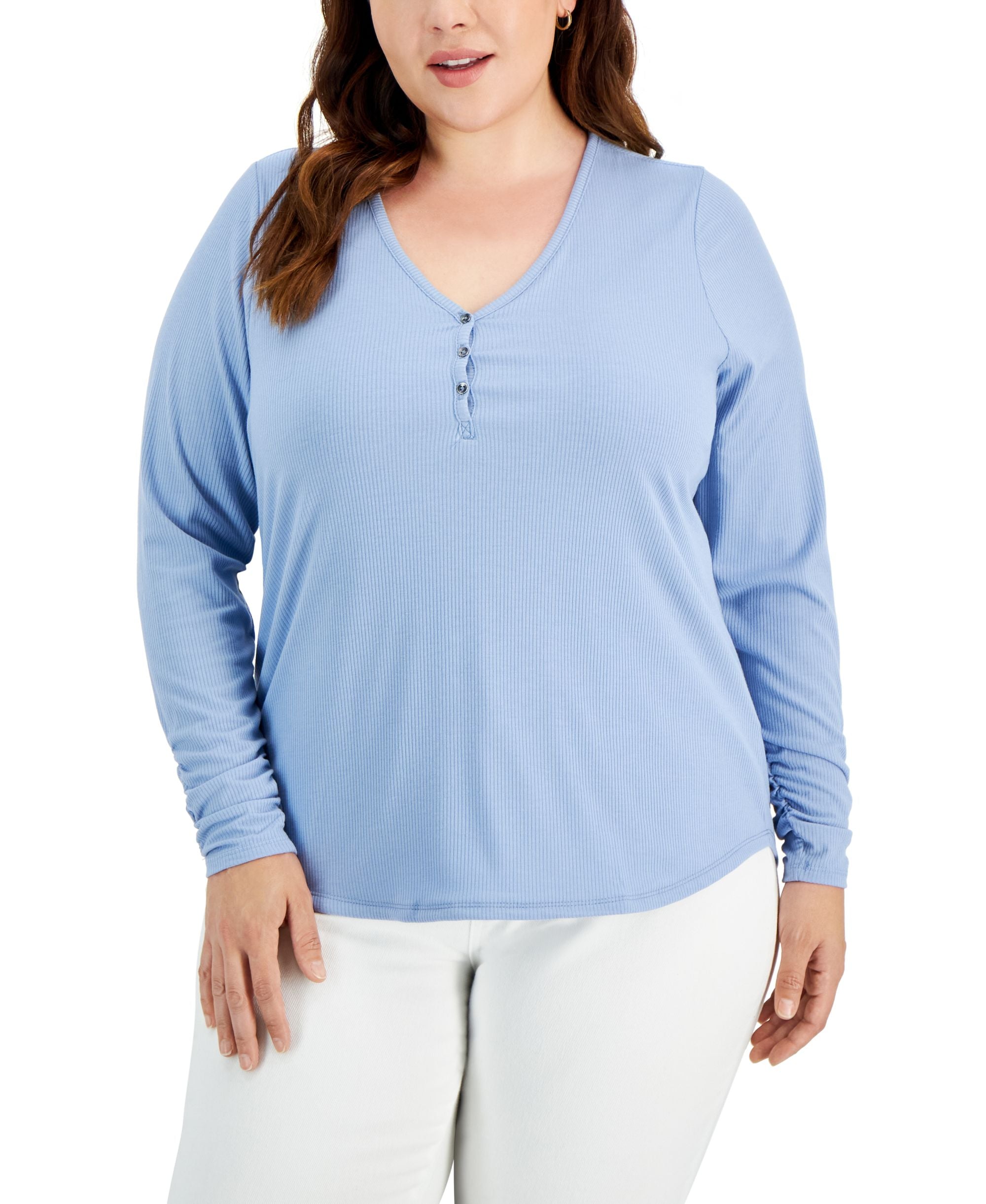 INC International Concepts Plus Size Lightweight Ribbed Henley Top