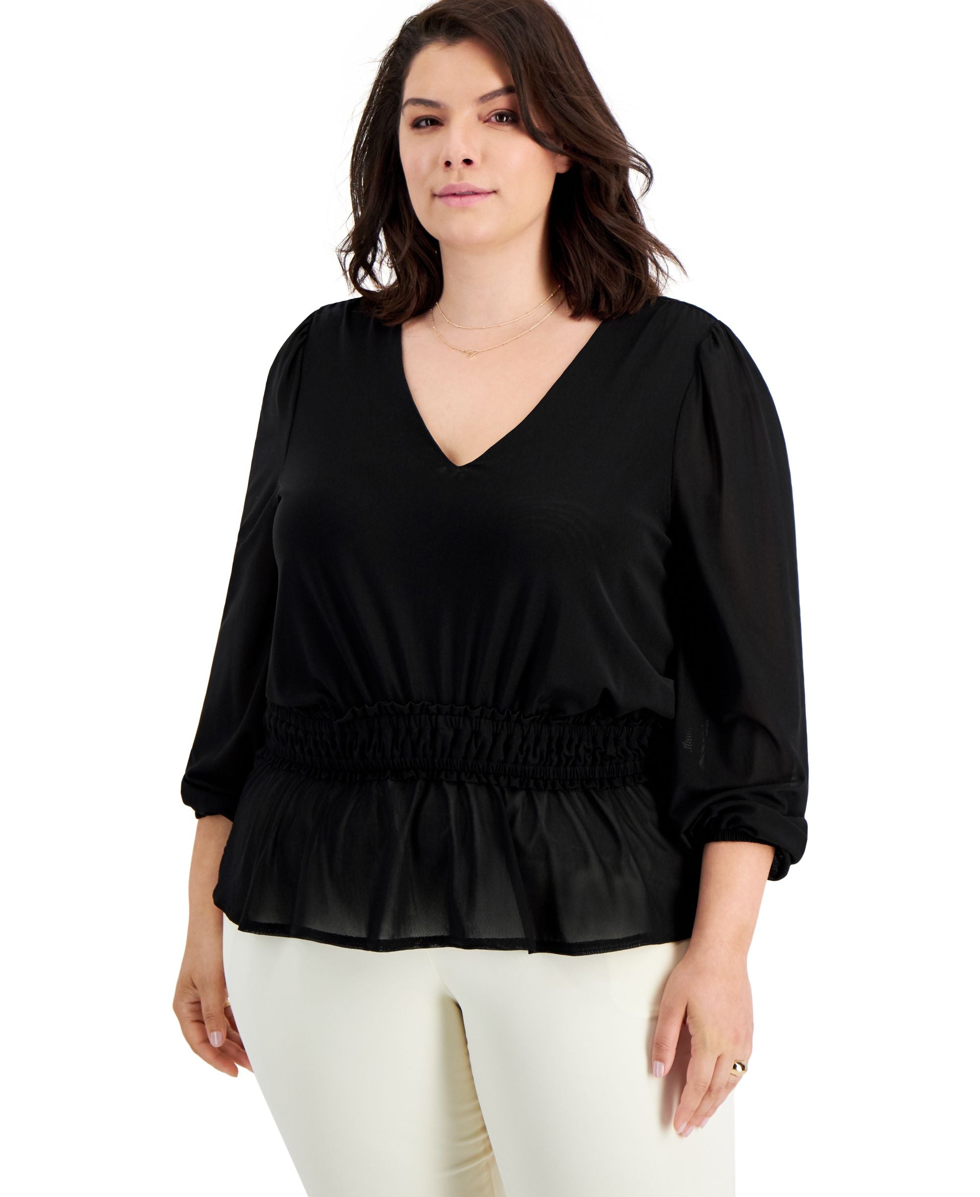 INC International Concepts Plus Size Mesh Peplum Top