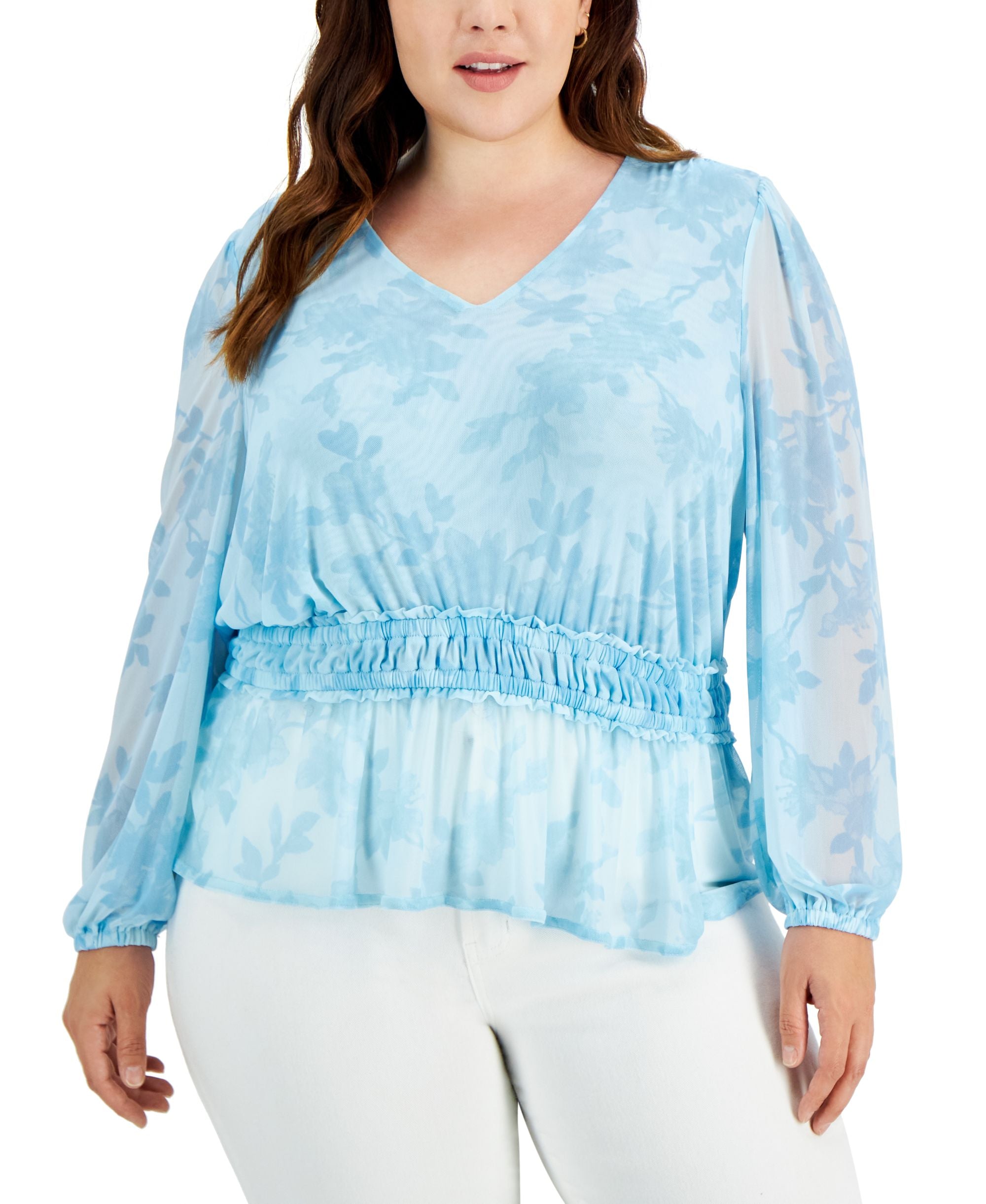 INC International Concepts Plus Size Printed Mesh Peplum Top