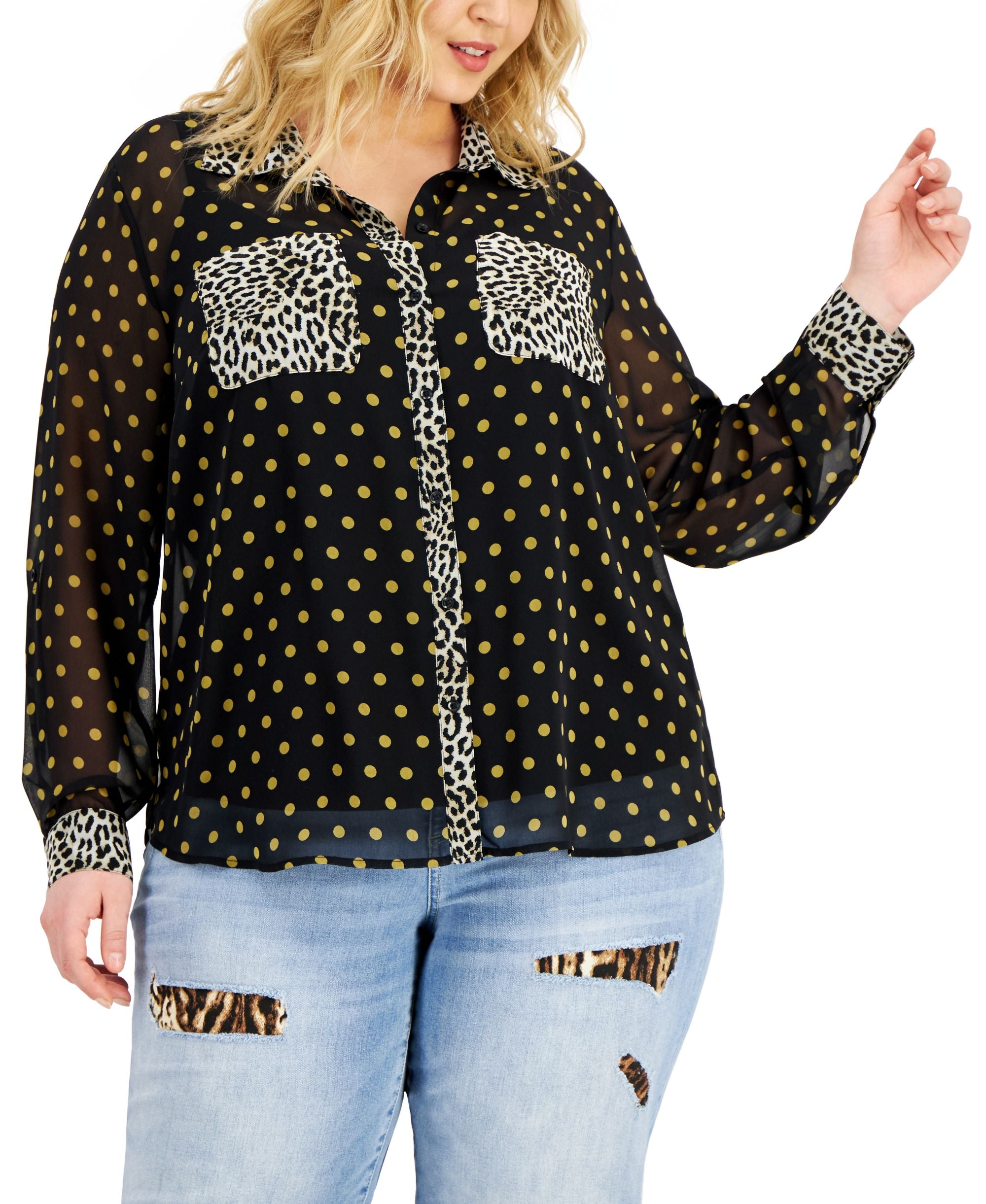 INC International Concepts Plus Size Mixed Print Shirt