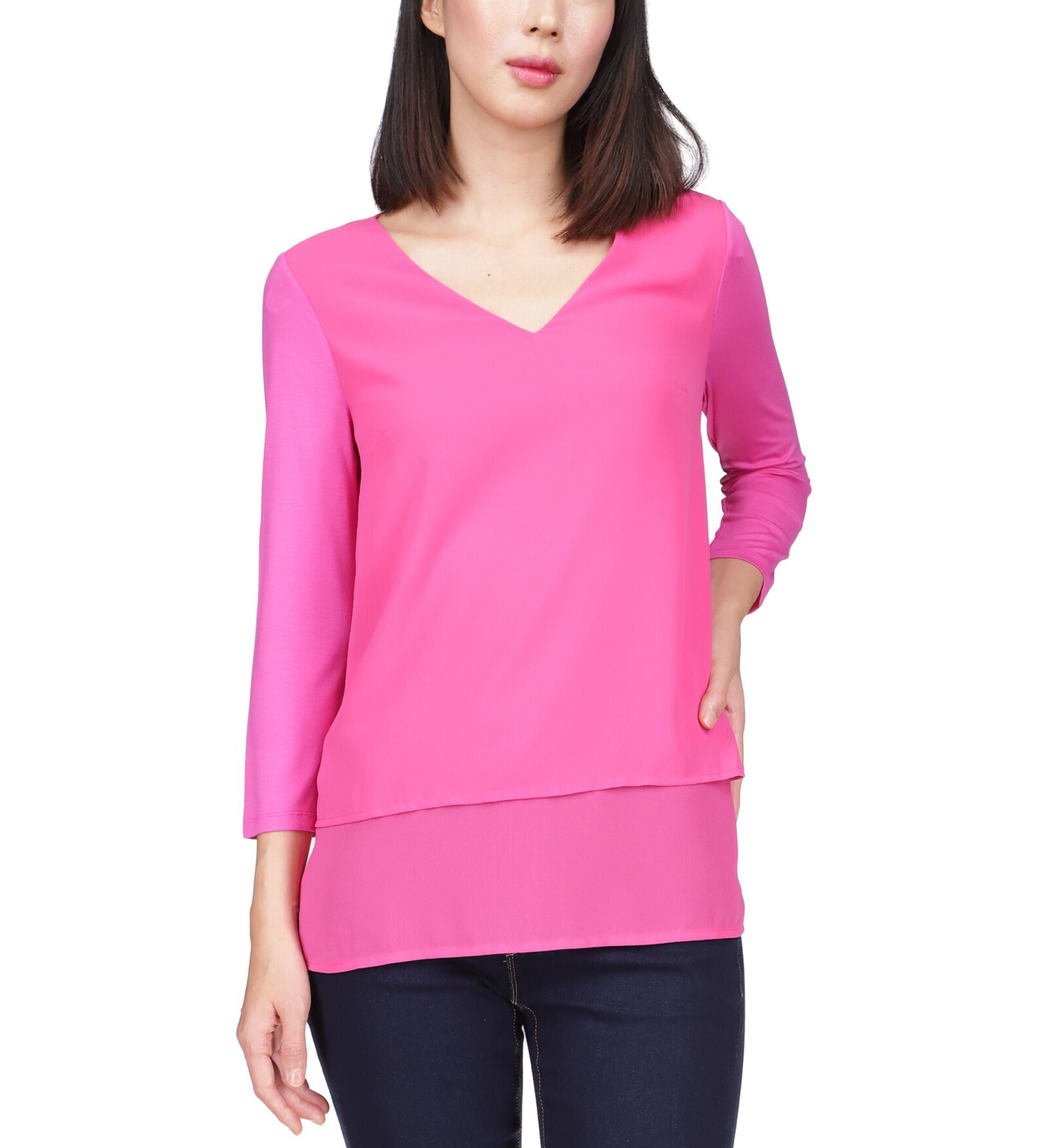 Michael Michael Kors Womens 3/4 Sleeve V Neck Tunic Top