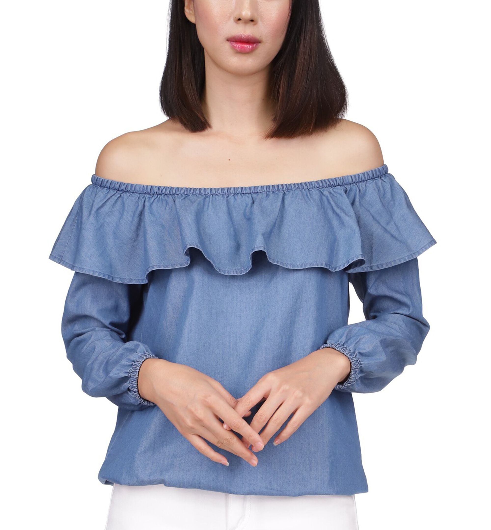 MICHAEL KORS Womens Ruffled Long Sleeve Off Shoulder Peasant Top