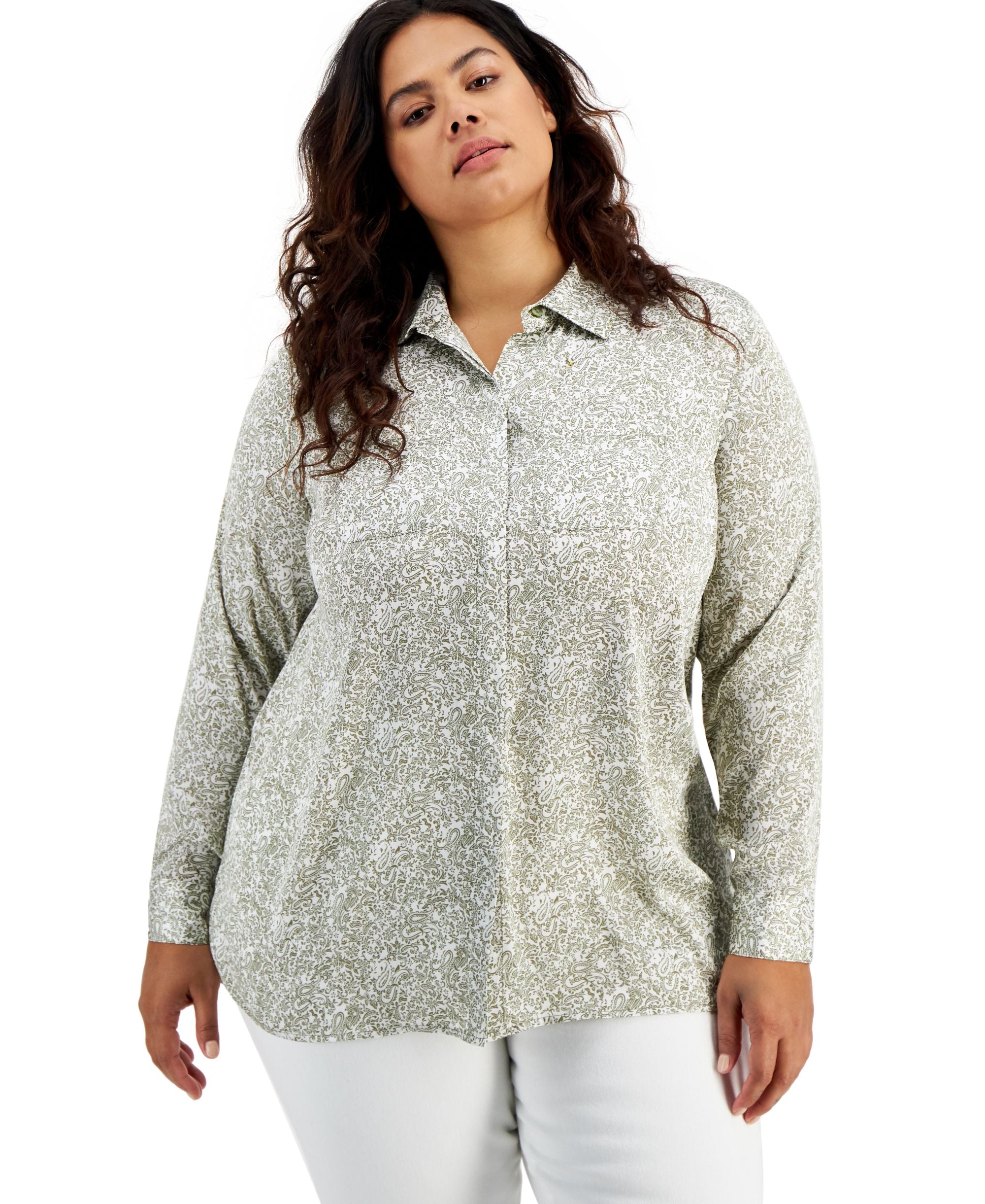 INC International Concepts Plus Size Paisley Print Shirt