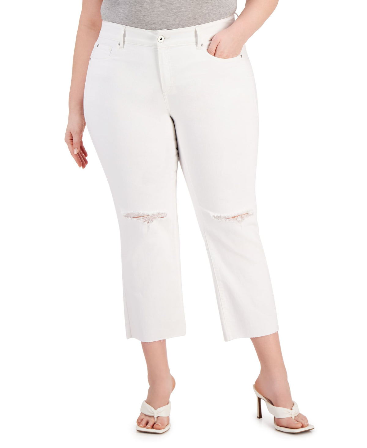 INC International Concepts Plus Size Ripped Straight Leg Jeans