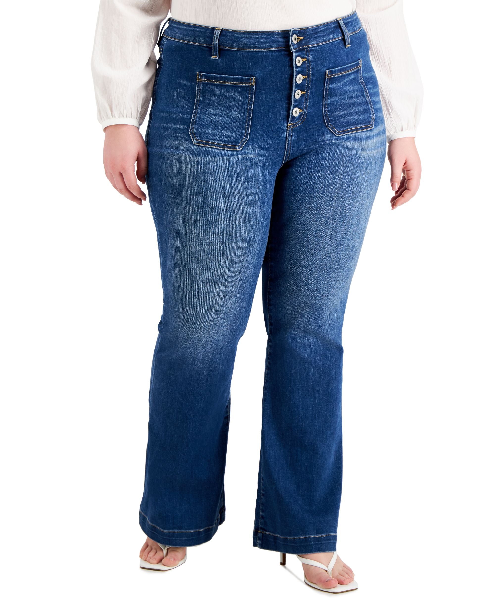 INC International Concepts Plus Size Button Fly Flare Jeans