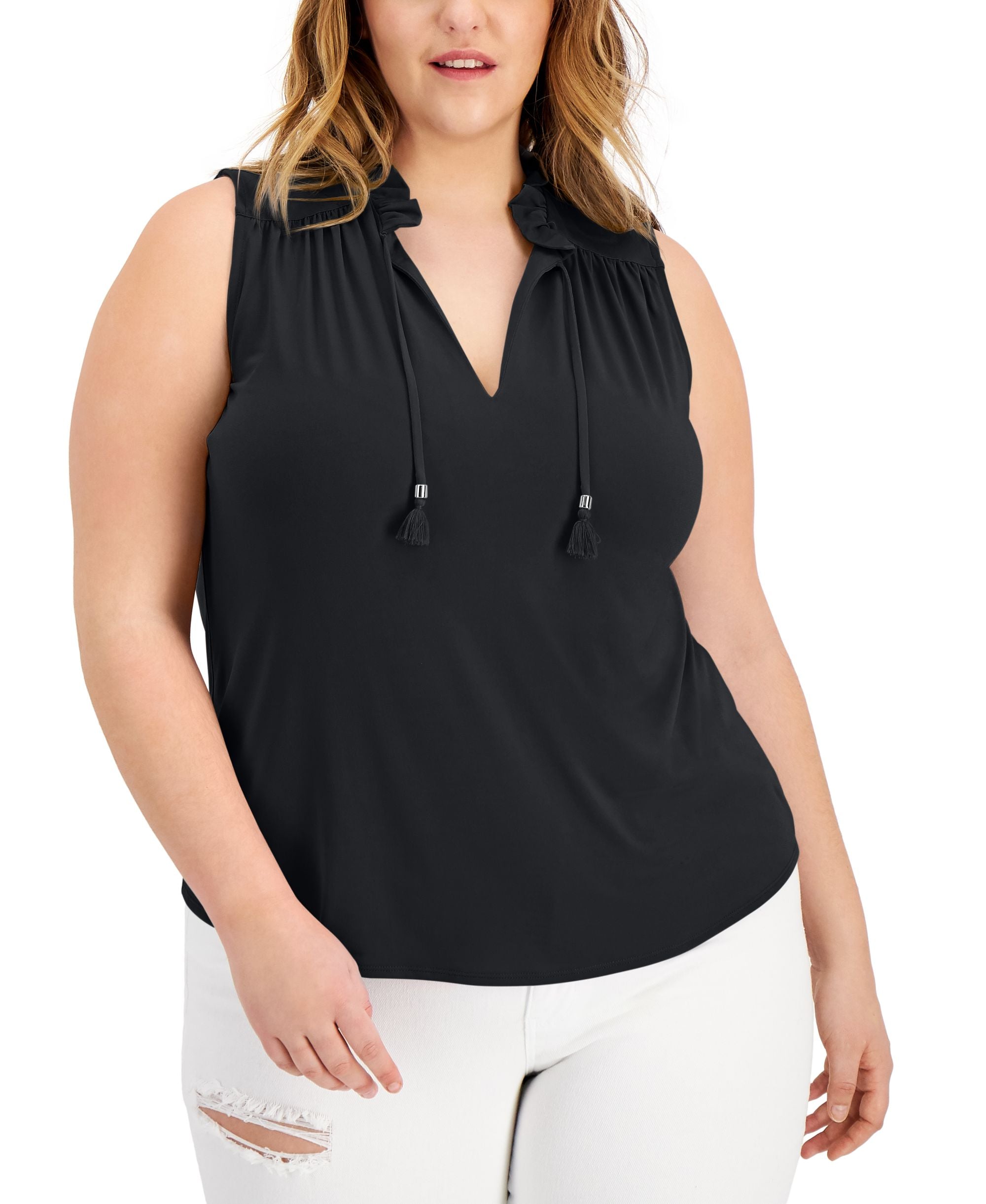 INC International Concepts Plus Size Tassel Tie Top