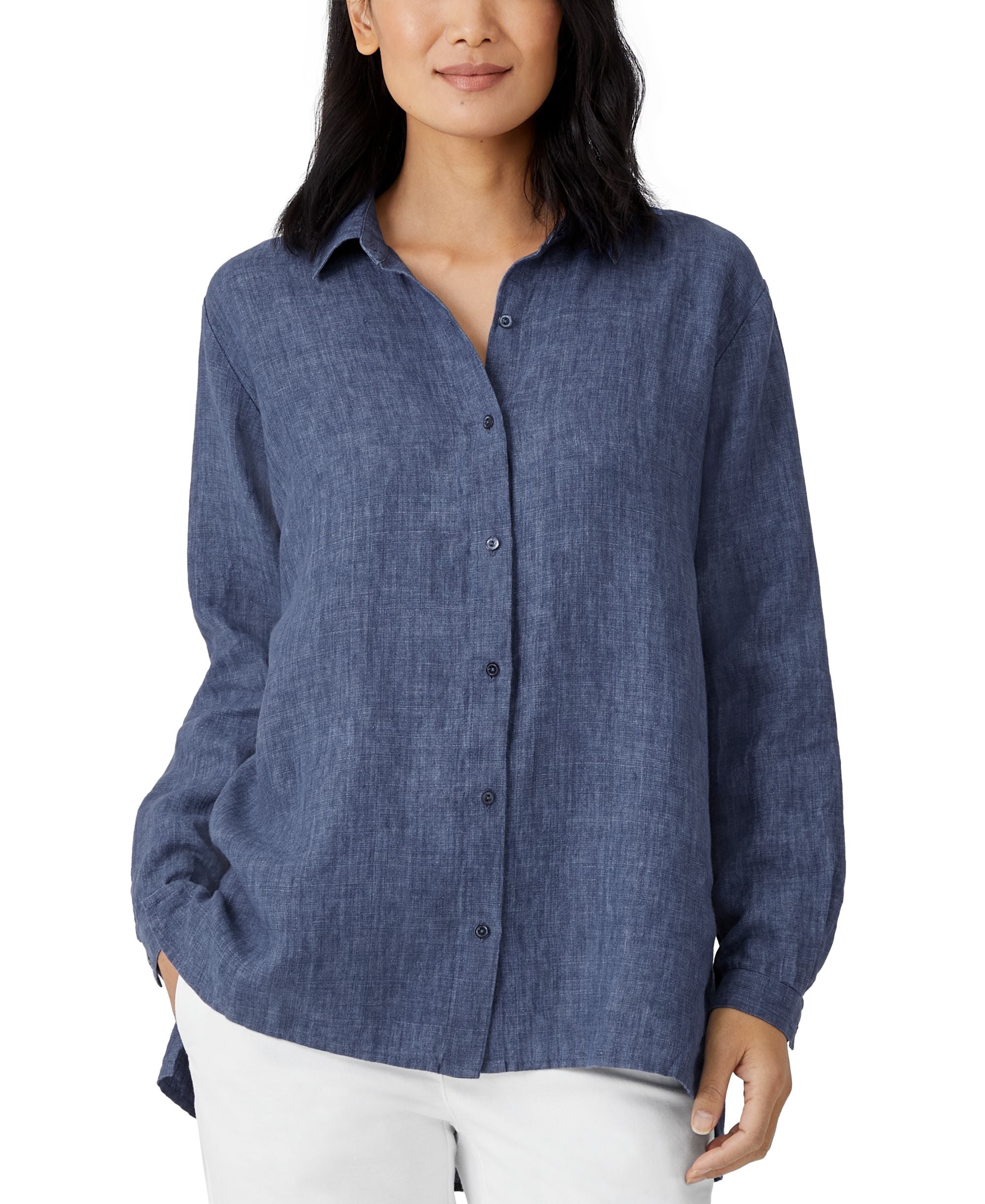 Eileen Fisher Linen Classic Collar Boxy Shirt