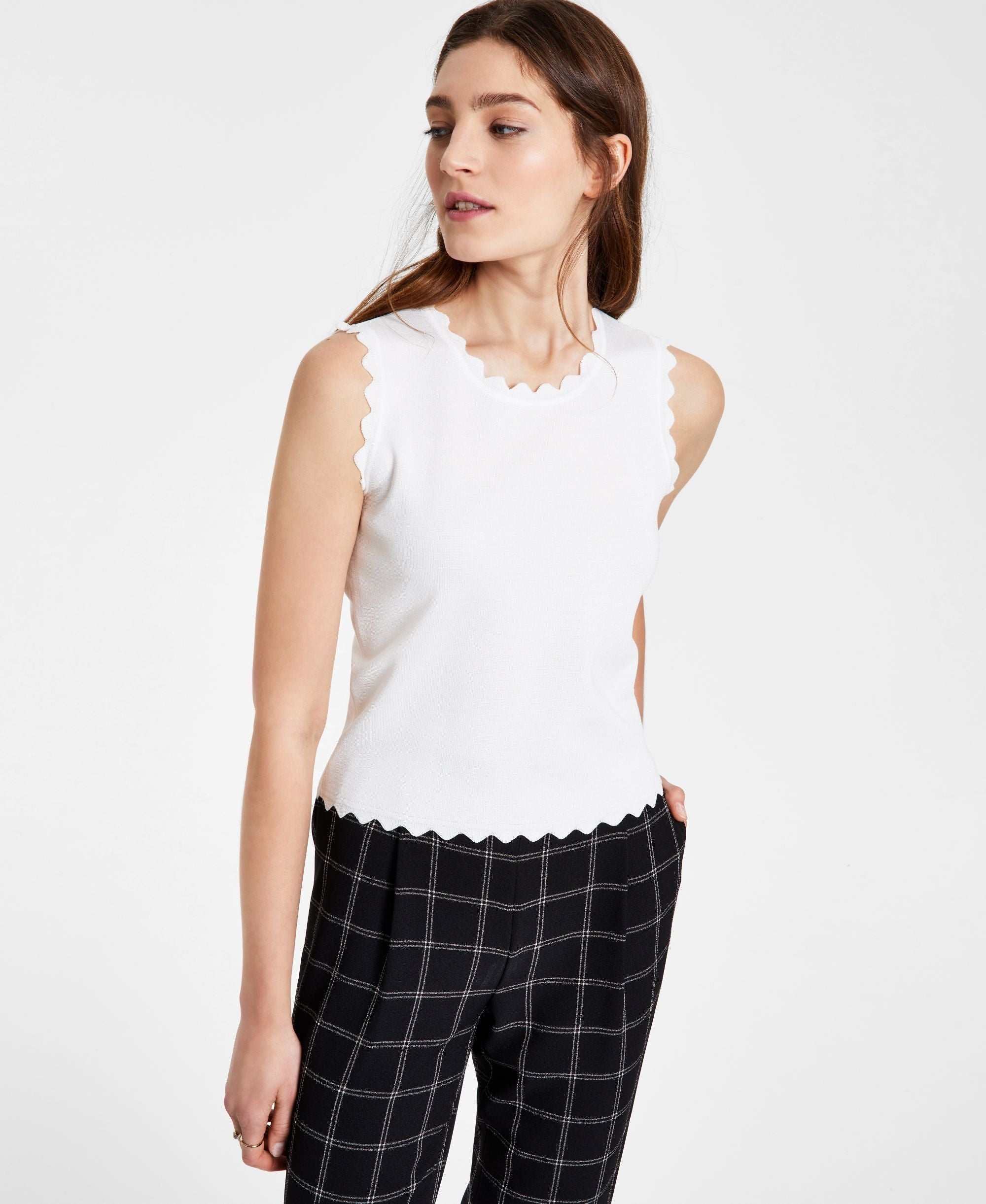 Bar III Solid Textured Scalloped Sweater