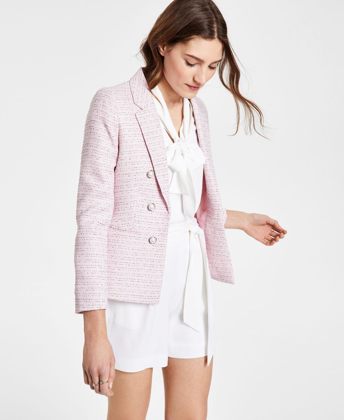 Bar III Novelty Button-Front Tweed Blazer