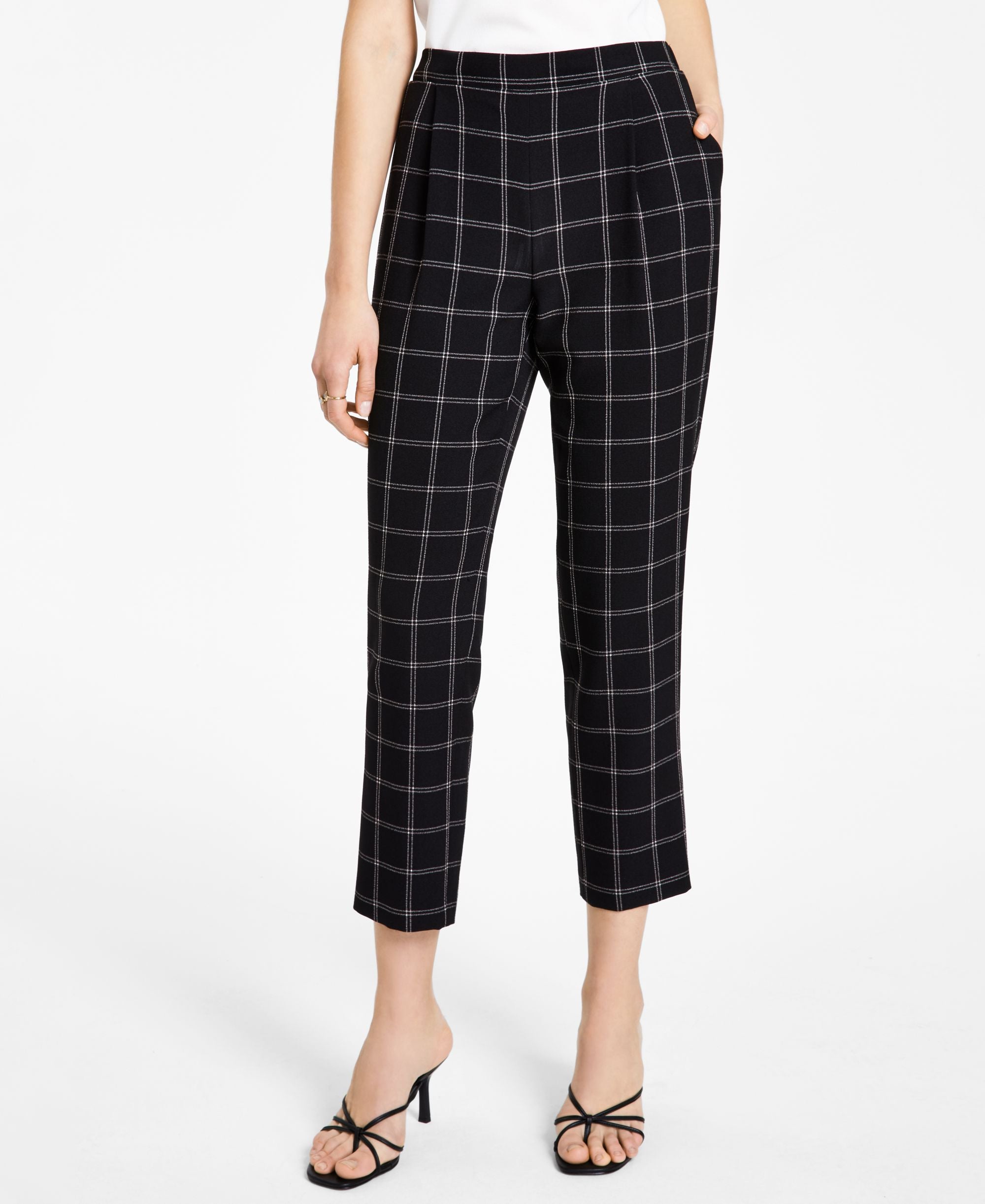 Bar III Womens Windowpane Print Pull On Pant