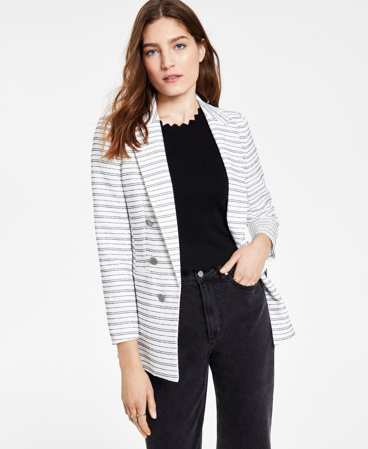 Bar III Striped Boyfriend Blazer