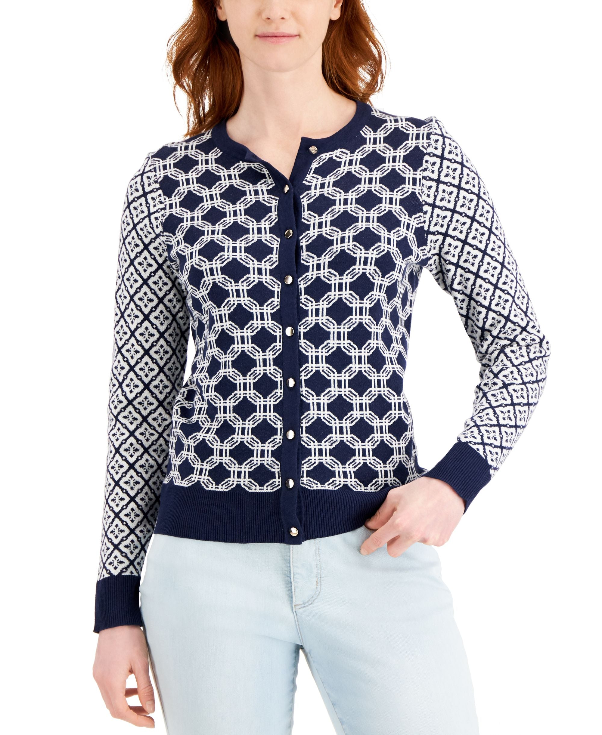 Charter Club Printed Button Down Cardigan Sweater