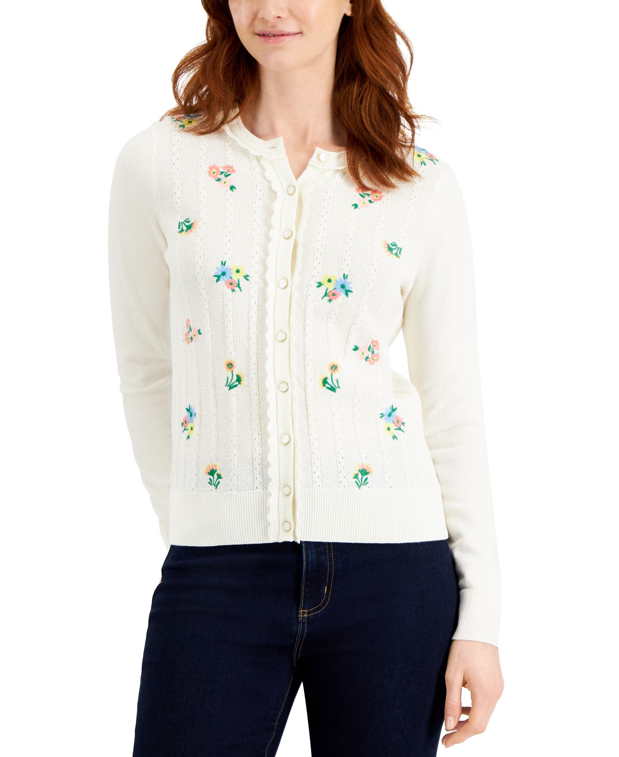 Charter Club Floral Embroidered Cardigan Sweater