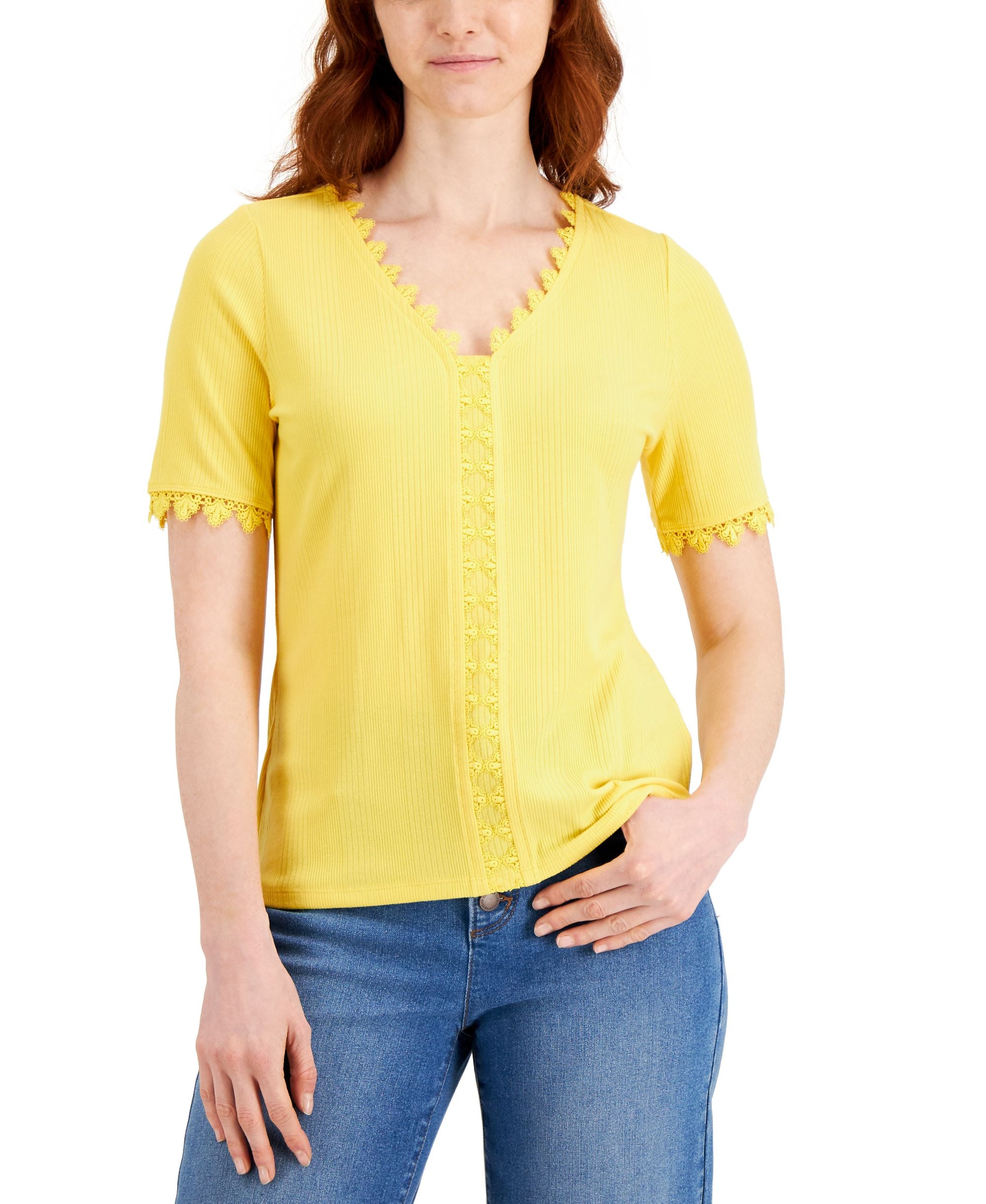 Charter Club Lace-Trimmed V-Neck Top