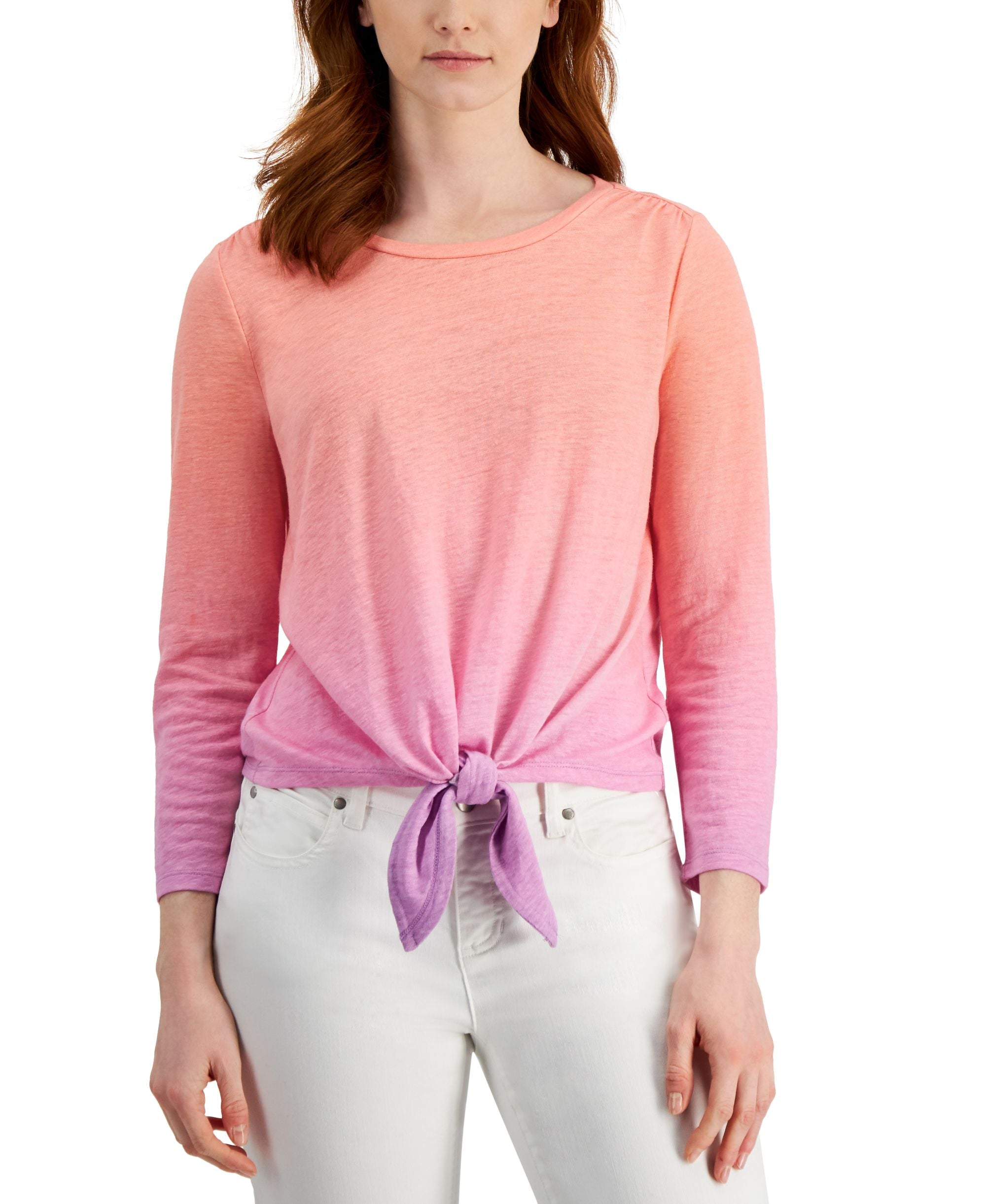 Charter Club Petite Ombre Tie Front Top