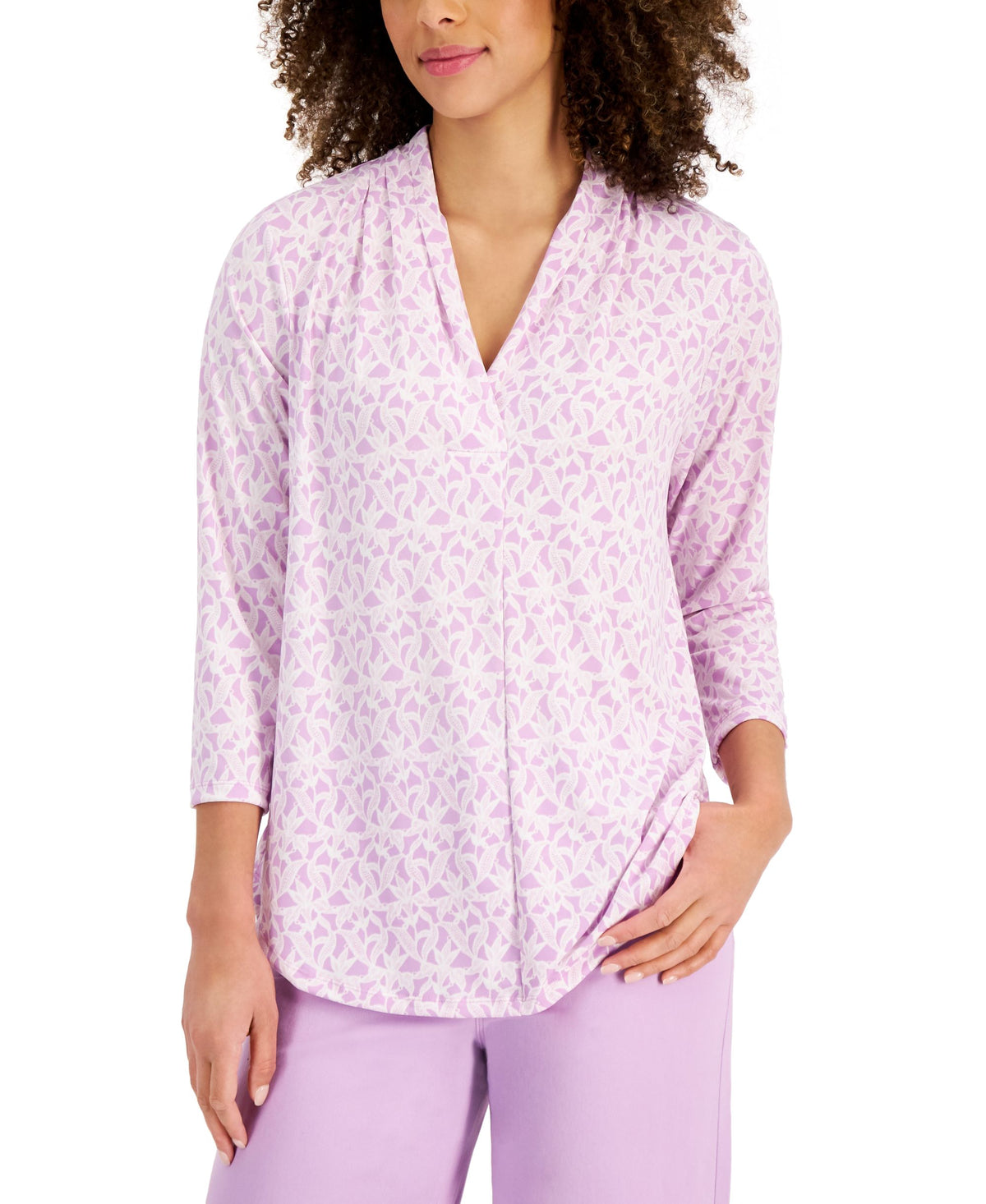Charter Club Ity Lace Print 3/4 Sleeve Top