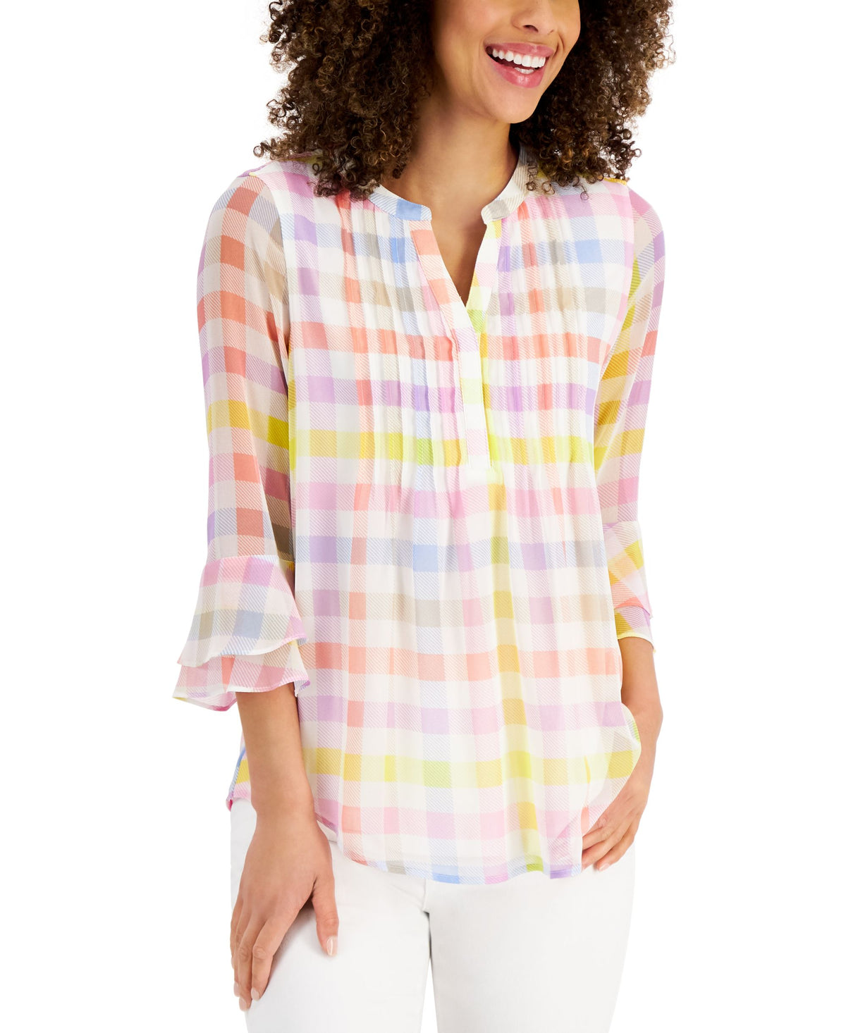 Charter Club Petite Printed Pintuck Top