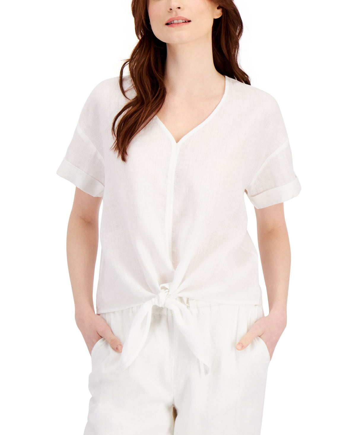 Charter Club Linen Tie-Front Top